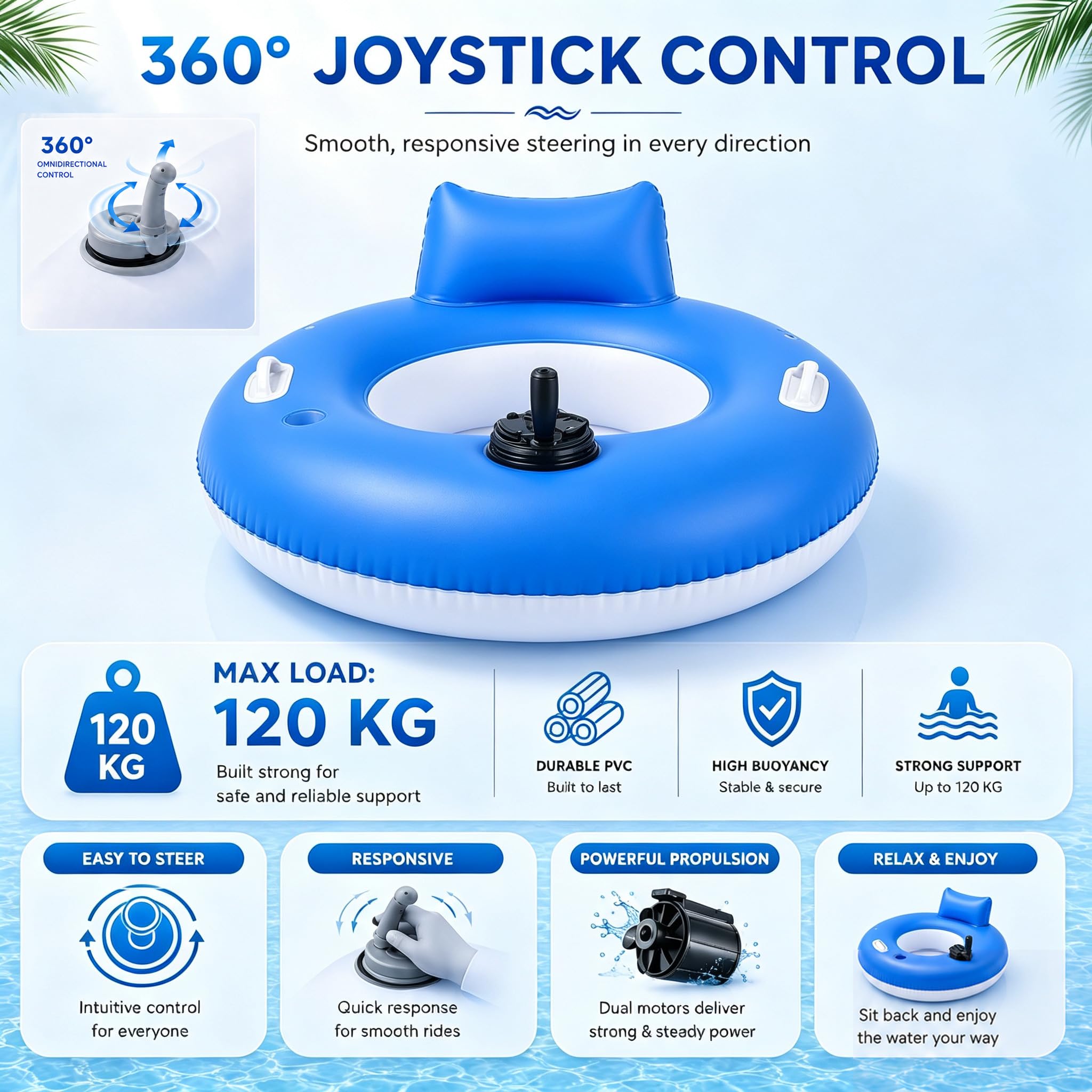 Flotteur d'eau Motorisé avec Moteur Puissant, Rechargeable | Chaise Longue Gonflable pour Adultes, avec Hélice Intégrée, avec Commande par Joystick pour Piscines, Fêtes, Lacs