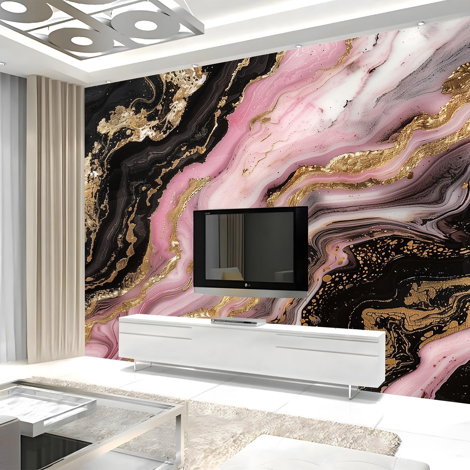 Papel pintado fotográfico de mármol rosa negro 350 x 256 cm, arte Prin no tejido, respetuoso con el medio ambiente, póster fotográfico para comedor, cocina, decoración del hogar