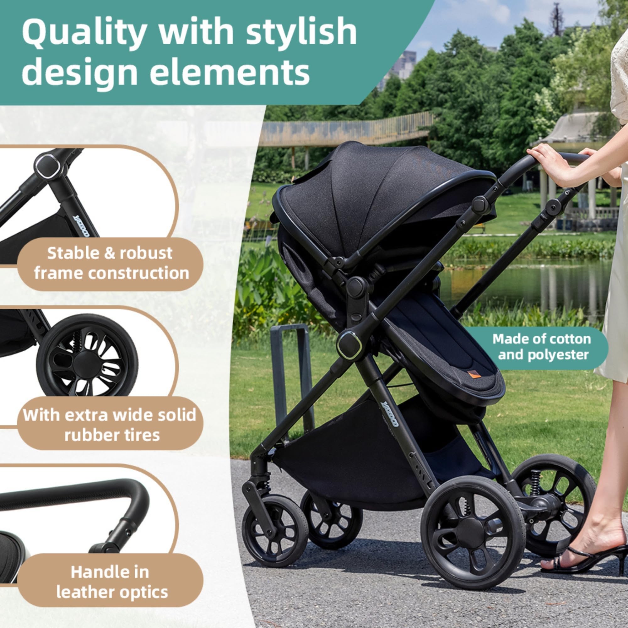 Passeggino 3 in 1 passeggino trio con ovetto I-SIZE | Navicella è Pieghevole, Carrozzina Maniglia è Regolabile,per Bambini dalla Nascita a 3 Anni