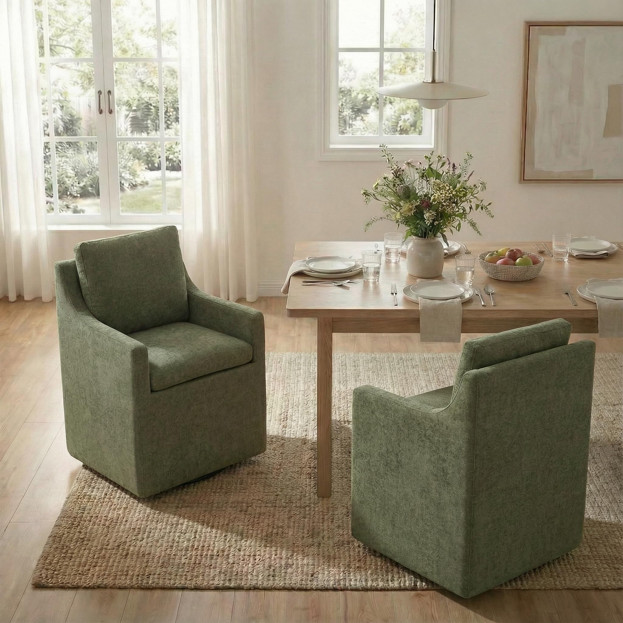 Photo 1 of ****PARTIAL SET - ONE CHAIR ONLY**** KISLOT Upholstered Dining Chairs Set of 2, Modern Dining Room Chairs with Casters & Washable Cover, Rolling Accent Chair with Hidden Storage for Kitchen, Farmhouse, Living Room, Green, 2 Box
