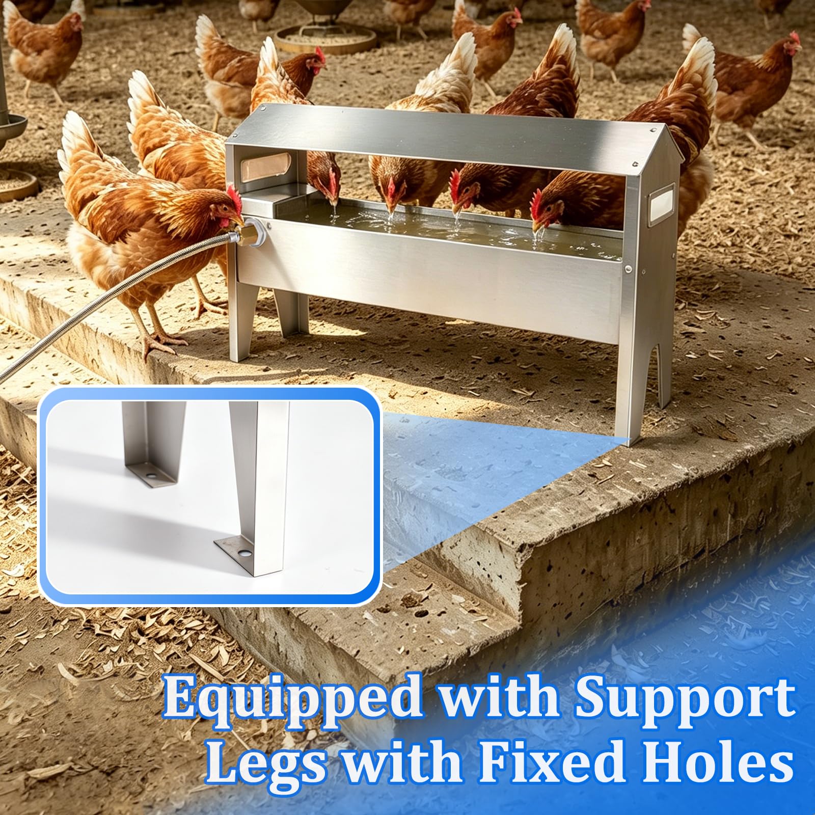 Bebedero automático para pollos de acero inoxidable con válvula de flotador dispensador de agua para pavo, codorniz, pato, ganso