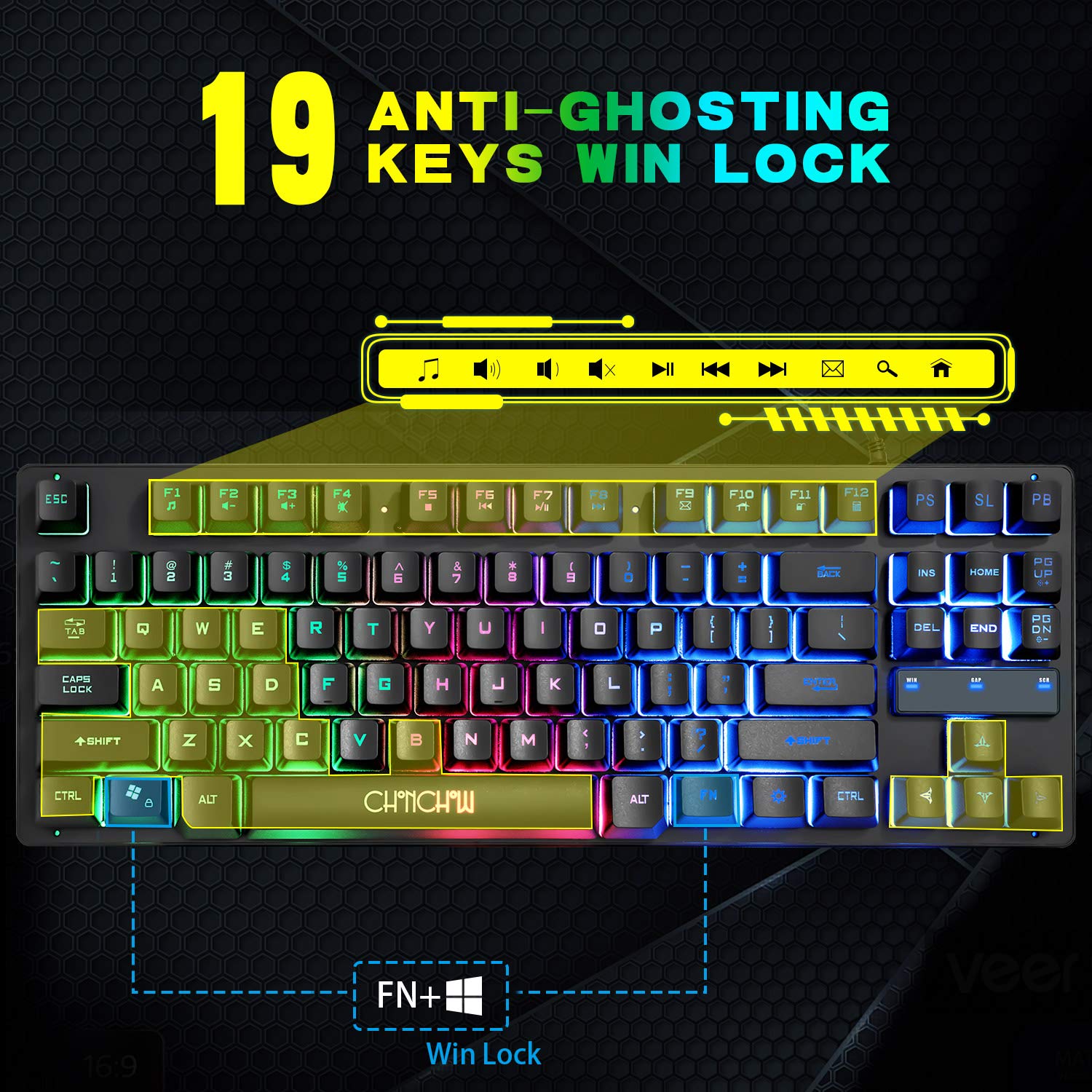 CHOCNHOW Gaming Keyboard and MouseLight up Keyboard 87Keys Computer