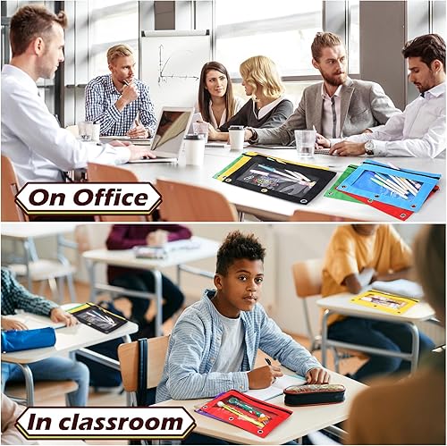 Miniatura 6 de Estuche para lápices para carpeta de 3 anillos, 36 piezas a granel con 3 agujeros con cremallera en 6 colores surtidos, estuche transparente y