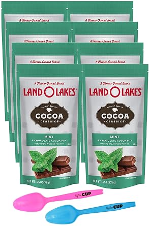 Land O Lakes Mint & Chocolate Hot Cocoa Mix، حزمة حزم 1.25 أونصة مكونة من 8 قطع مع ملعقتين من By The Cup Mood