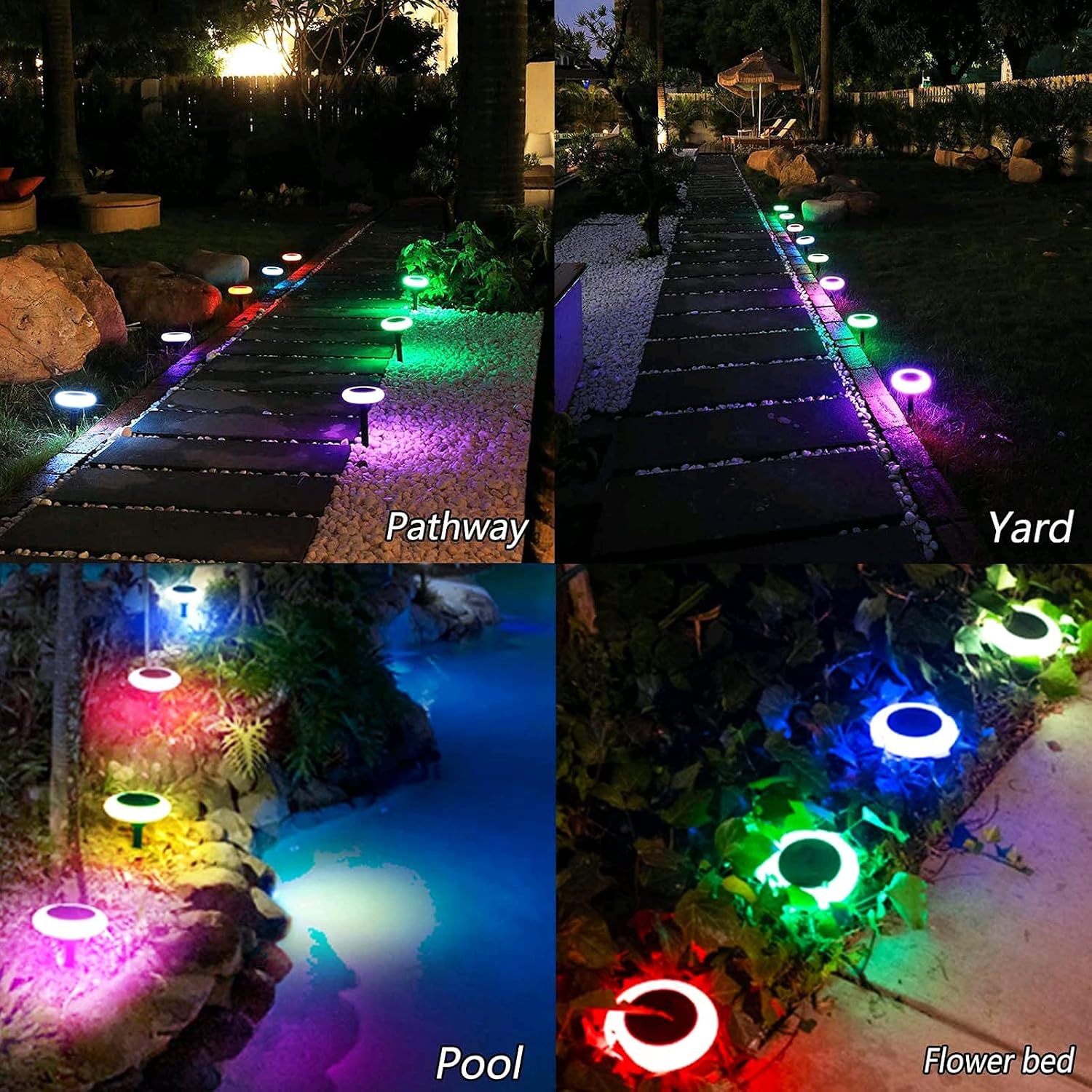 YUJENY 4 Pcs Solar Landscap Path Lights with 7 Colour Changing Outdoor Lawn Pathway Lights IP65 Waterproof Decoration Lights for Back Yard,Walkway,Patio,Garden