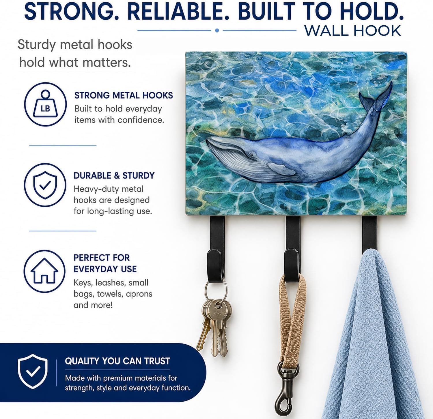 Caroline's Treasures BB5340TH68 Humpback Whale Leash or Key Holder, Wall Hooks, Key Hooks Holder, Coat Rack Wall Mount, Coat Hooks, Hooks for Hanging Keys, Towels, Aprons, Leashes, image 4