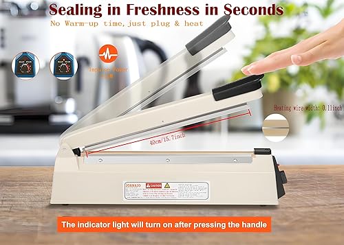 Miniatura 3 de Sellador de impulso Máquina selladora manual de 16 pulgadas con modo de calefacción ajustable, selladores de bolsas de plástico PE PP para bolsas de
