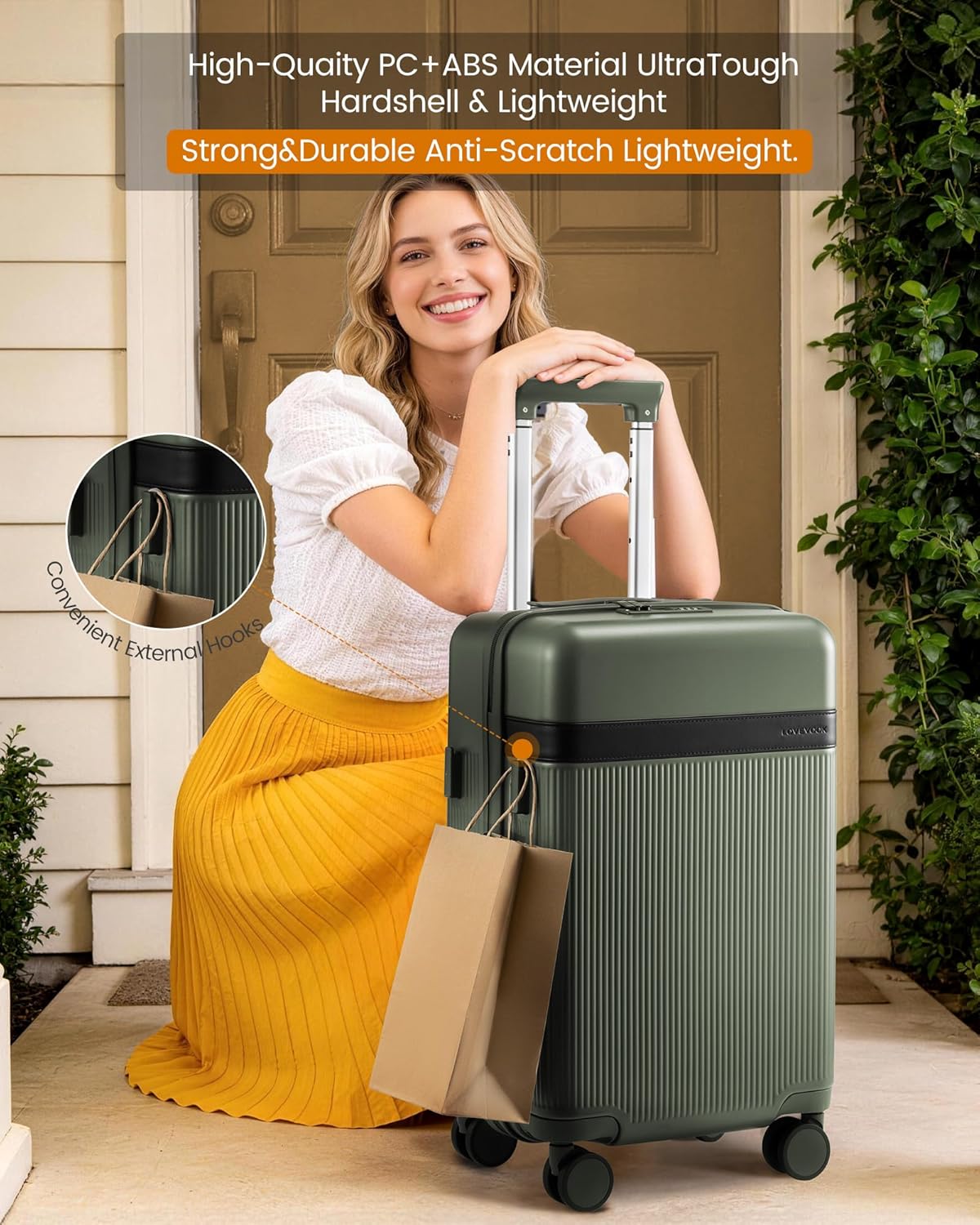 LOVEVOOK Hard Shell Carry On Luggage 22x14x9 Airline Approved with Removable Lining,22 Inch Carry On Suitcase with Spinner Wheel TSA Lock,Lightweight Checked Luggage for Men Women Travel Business Trip