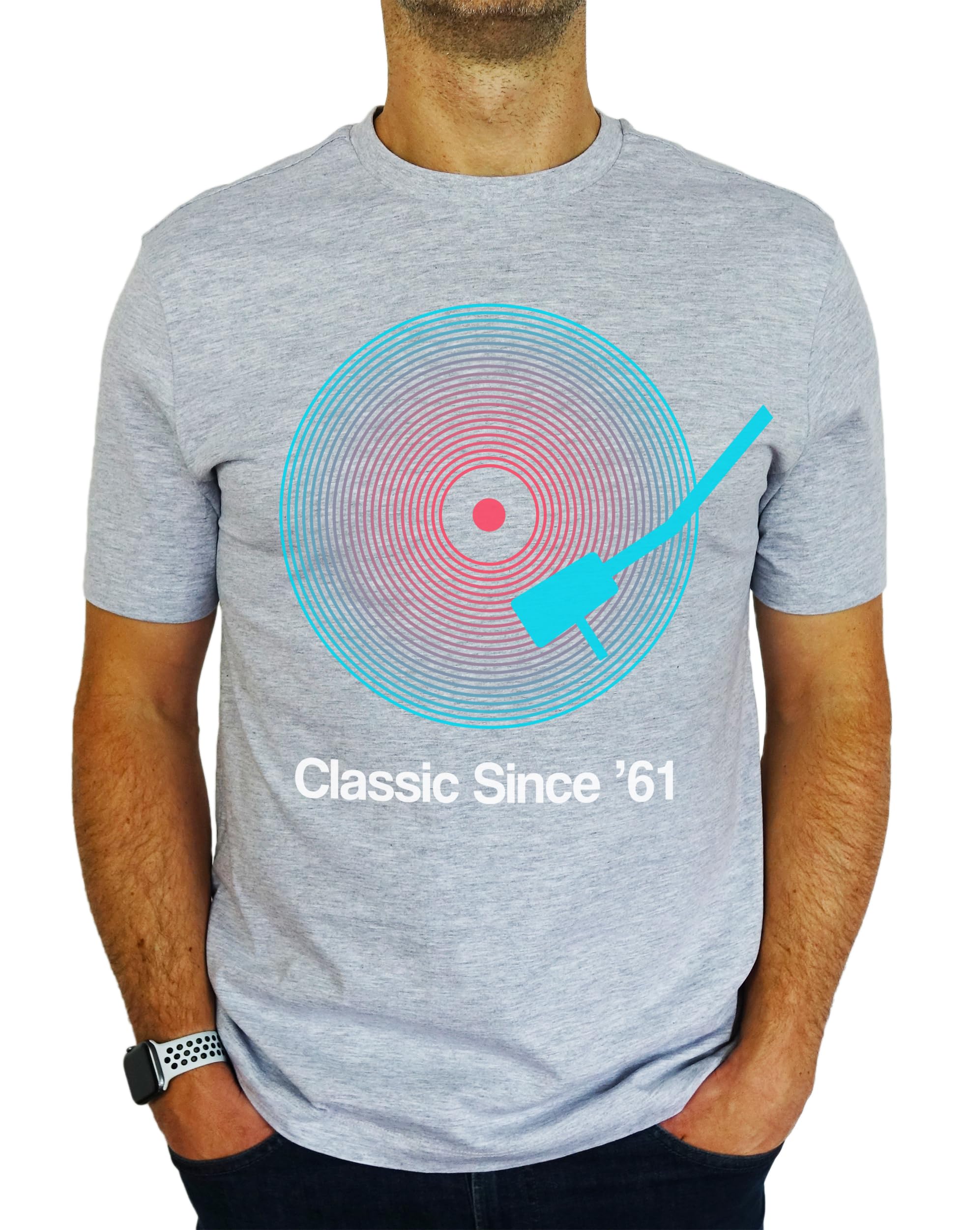1961 Vinyl Record Neon - Classic Since - 65th Birthday Gift | Present Mens T-Shirt Heather L