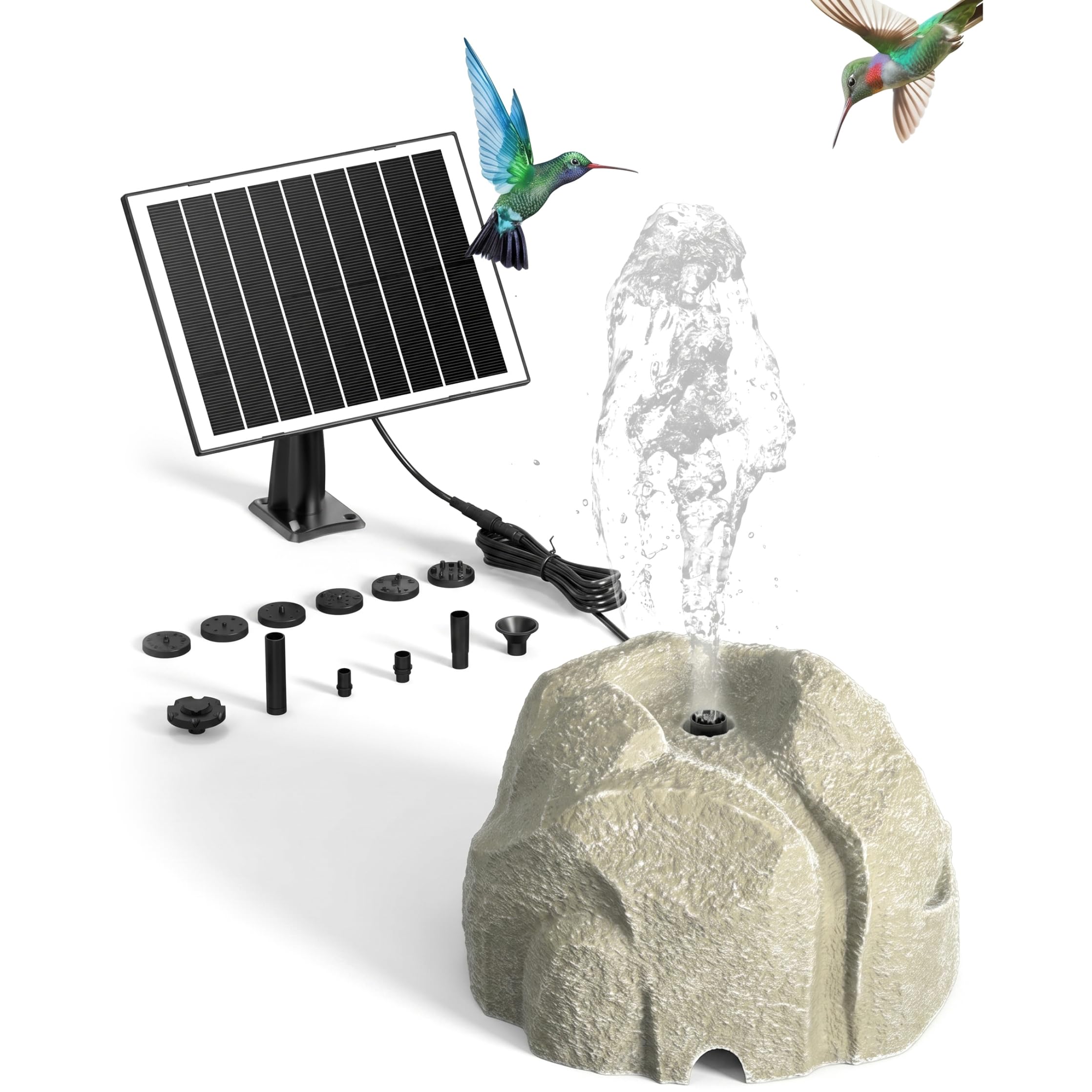 Xoeryoy Fountain for Bird Bath, Solar Rock Fountain for Bird Bath & Pond Solar Powered Outdoor Water Feature with Auto Dry Protection - White