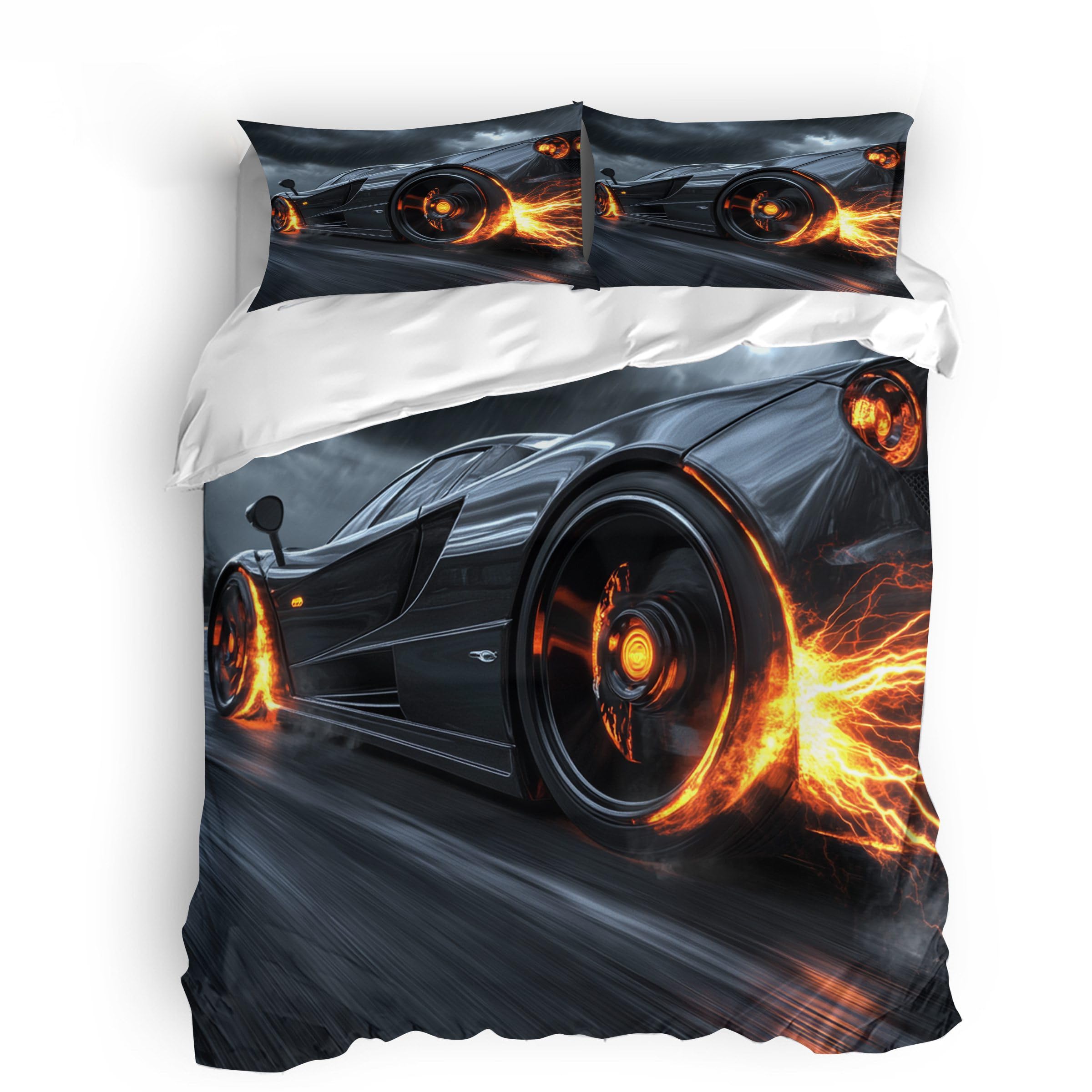 Super King Bedding Set Ultra-Soft Microfiber Duvet Cover Set 3Pcs - 260x220cm + 2 Pillowcases 50x75cm - Cool Cars 3D Printed Design with Zip Closure & Corner Ties — image 1