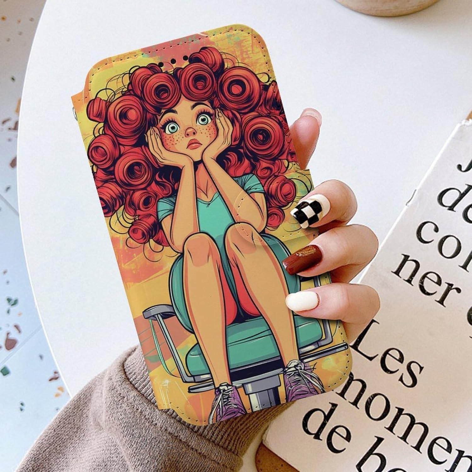 Hair Haircut Perm Day Compatible with iPhone 16/16 Plus/16 Pro/16 Pro Max/16 E Case Phone Wallet Card Holder Flip Cover with Wrist Strap