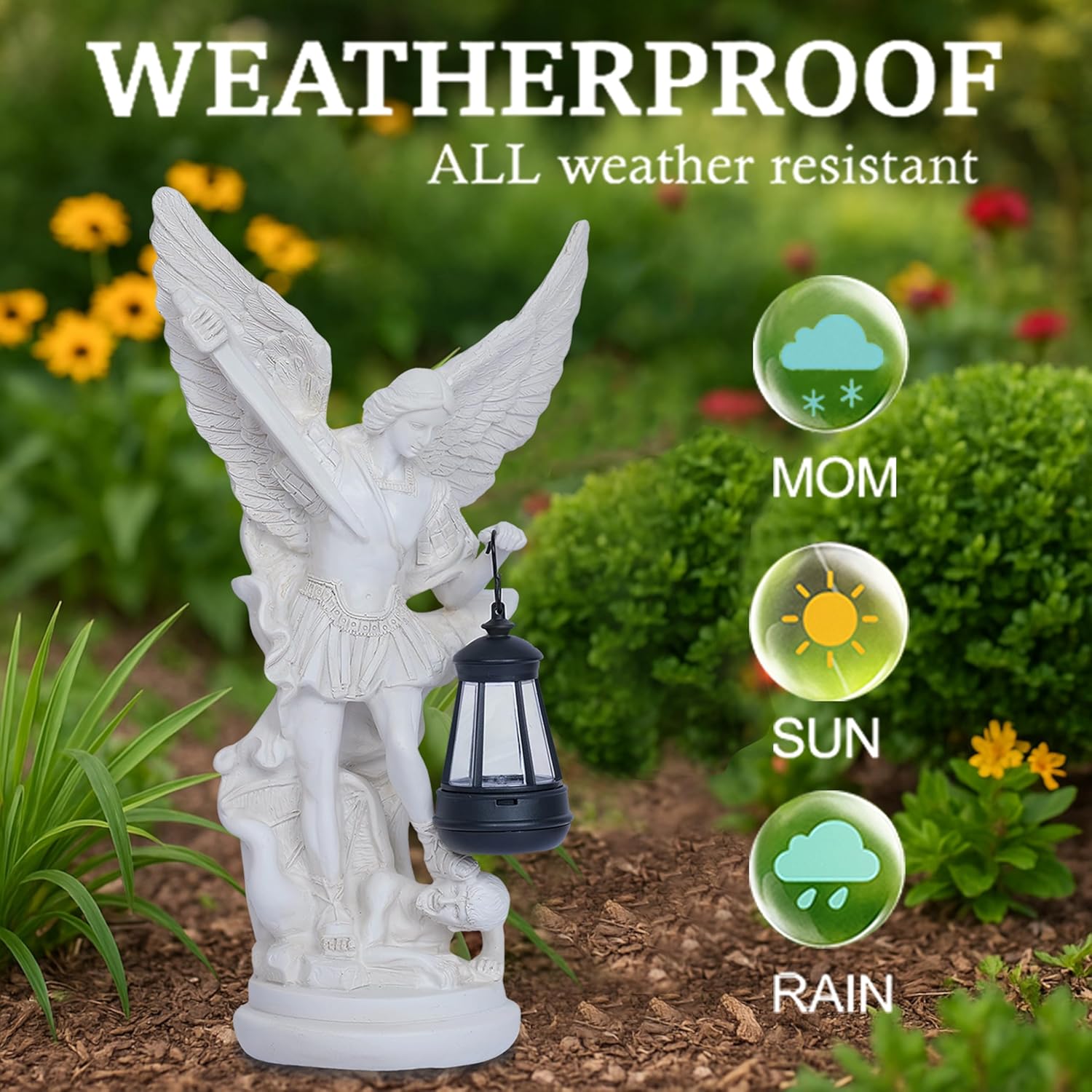 Solar San Miguel Arcangel Outdoor Garden Decor Statues 12.4" Solar St Michael the Archangel Satue for Yard Patio Lawn Porch Decorations Resin St Michael Figurine Religious Collection Sculptures Gifts