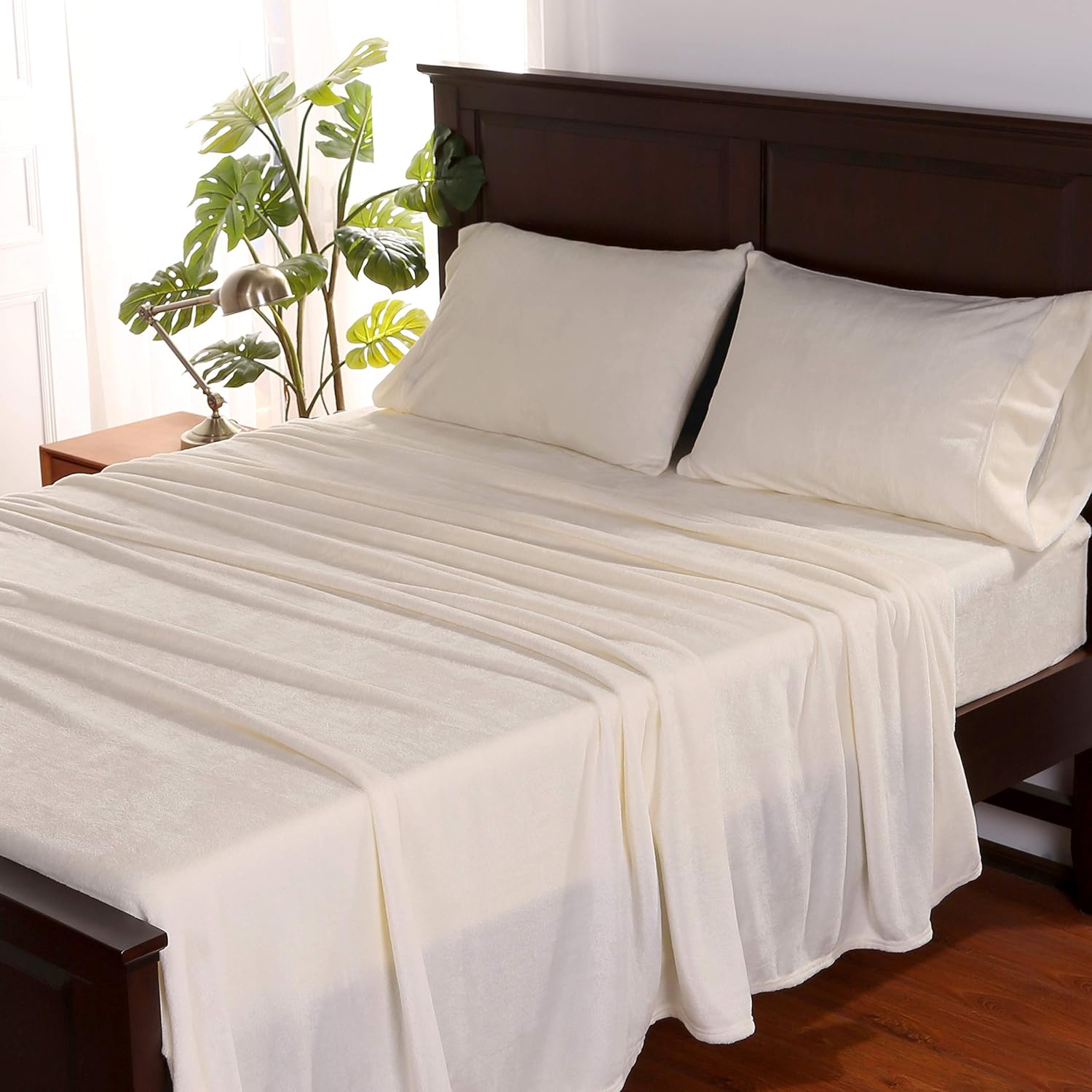Berkshire Blanket VelvetLoft Sheet Set | Super Soft, Cozy Plush Sheets | Cream | Queen (96" x 100")