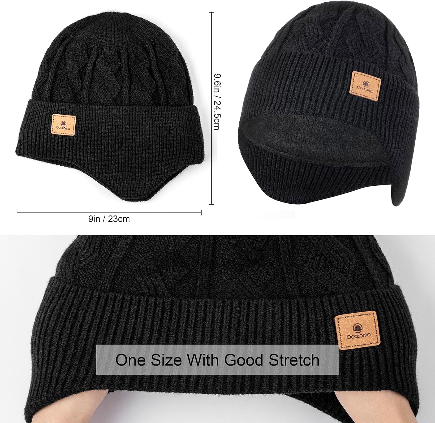 Ocatoma Winter Beanie with Earflap for Men Women Soft Warm Knit hat Fleece Lined Beanie Stocking Cap Outdoor Unisex - Image 2