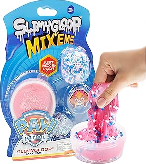 Paw Patrol SLIMYGLOOP Mix'Ems, 2.5 oz Bubblegum Cloud Slime, Fun Mix-Ins, Rubber Skye Paw Patrol Charm, Paw Patrol Toys, 3 Year Old Boy Toys, Fidget Toy, Super Soft Non-Sticky Stress Relief Toy