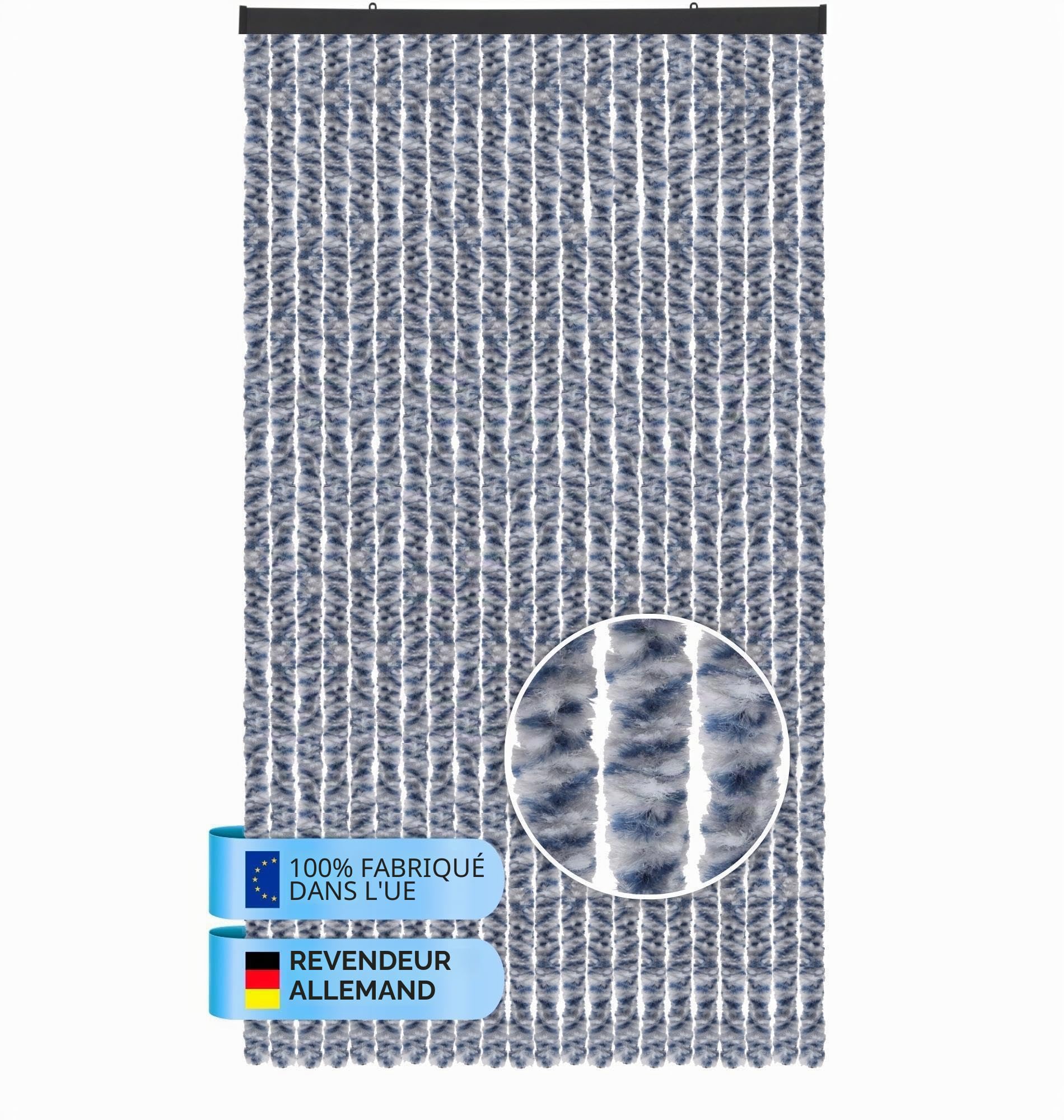 Rideau, Tissu, Meliert blau - weiß - silber, 90x220 cm