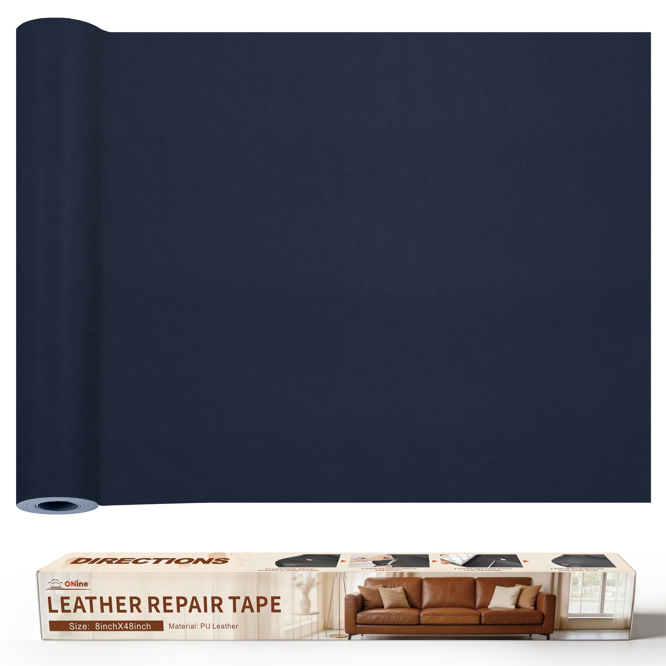 ONine Leather Repair Tape,Self Adhesive Leather Repair Patch,Leather Patches for Furniture,Sofa,Car Seats,Office Chair. Vinyl Repair Kit 8x48in(Blue)