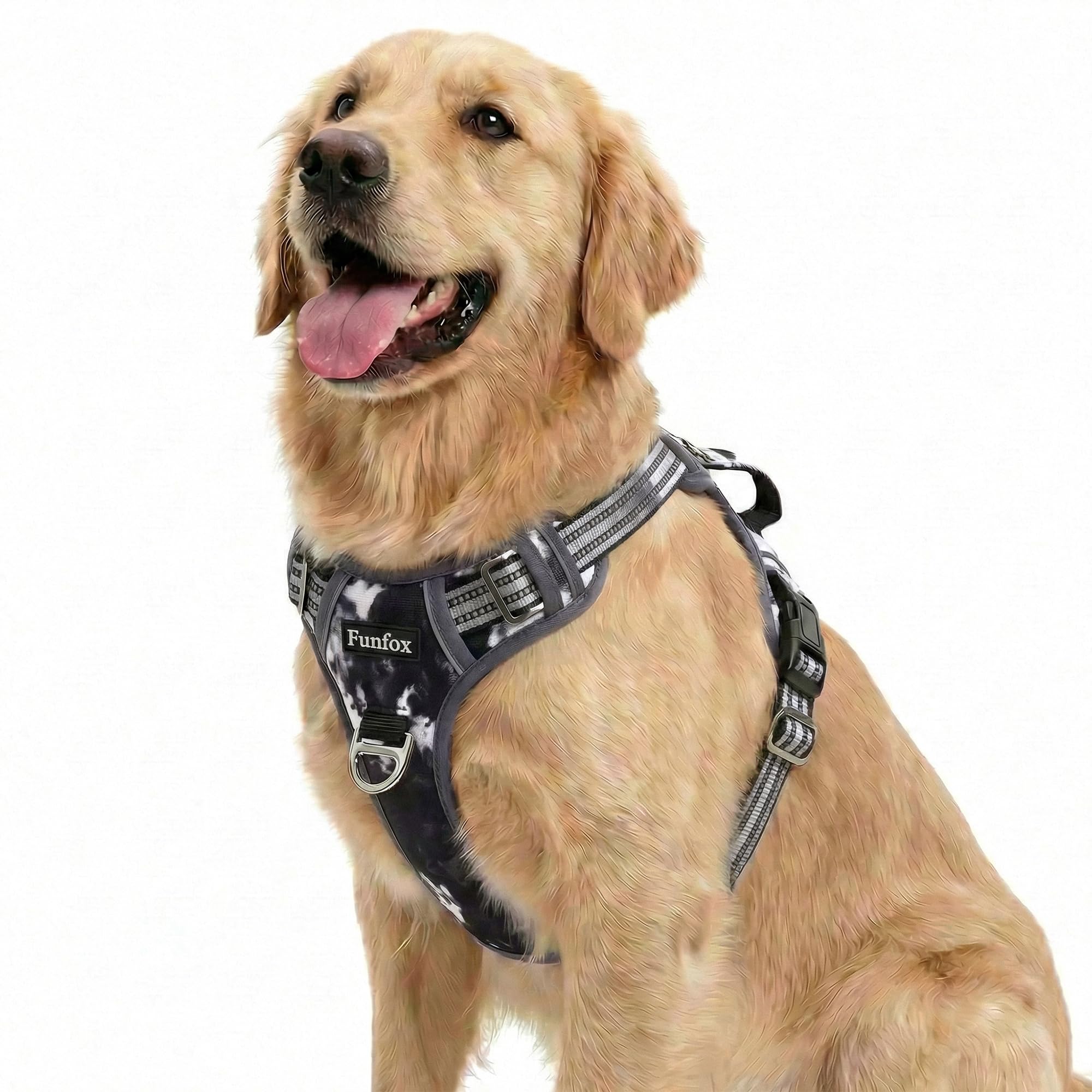 Funfox Hundegeschirr Mittelgroße Hunde, Anti Zug Brustgeschirr Verstellbares Geschirr Hund mit Griff Reflektorstreifen, No Pull Geschirr Hund für Kleine Mittlere Grosse Dog Harness
