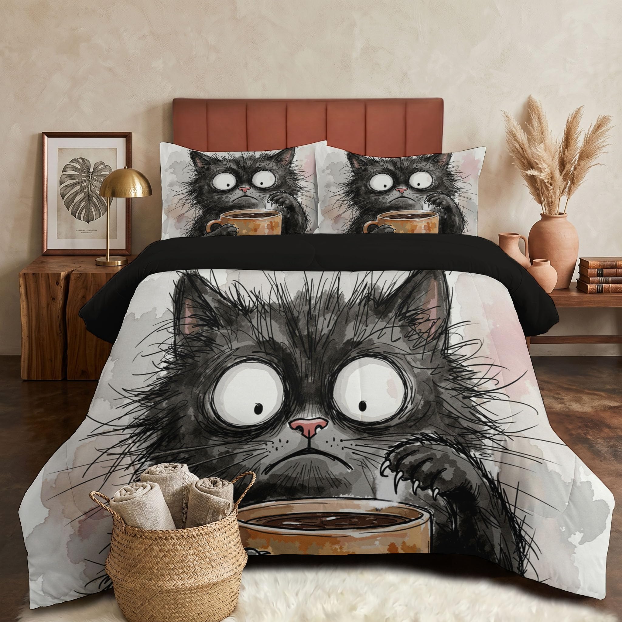 Edredón relleno nórdico 200x200cm reversible gris claro colcha edredones de gato negro suaves