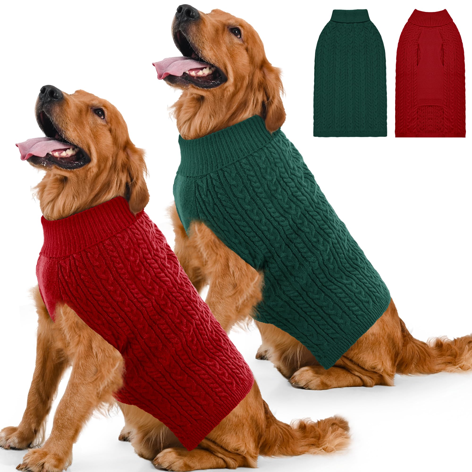Dog Sweater 2 Pack for Large Dogs, XXXL, Red &amp; Green