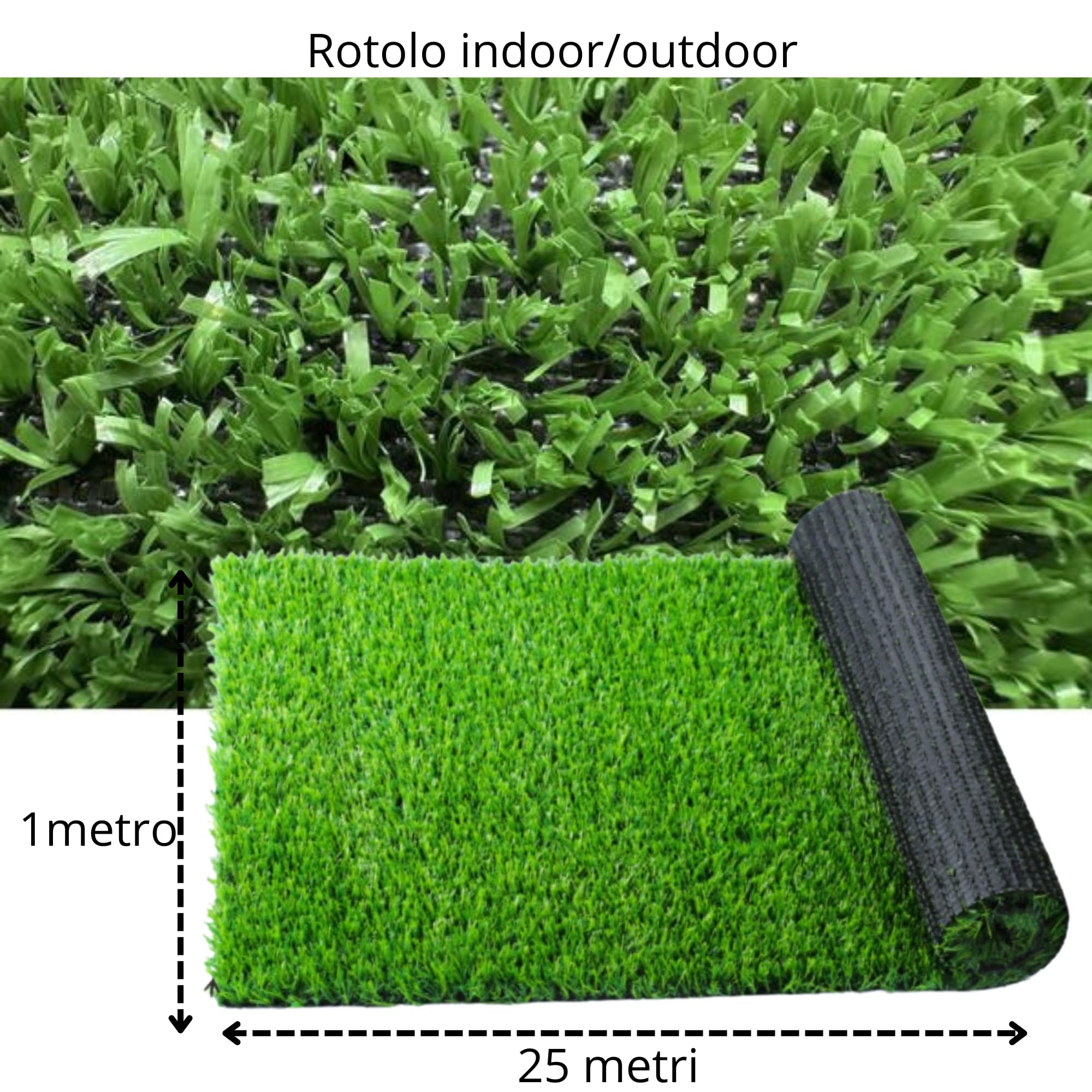 Tappeto Erba Sintetica Verde Chiaro Effetto germoglio 25 m spesso 1 cm rotolo di Prato Antiscivolo Fondo gommato per terrazza Balcone Patio Piscina Giardino Interni ed Esterni (Rotolo 25x1m H 1 cm)