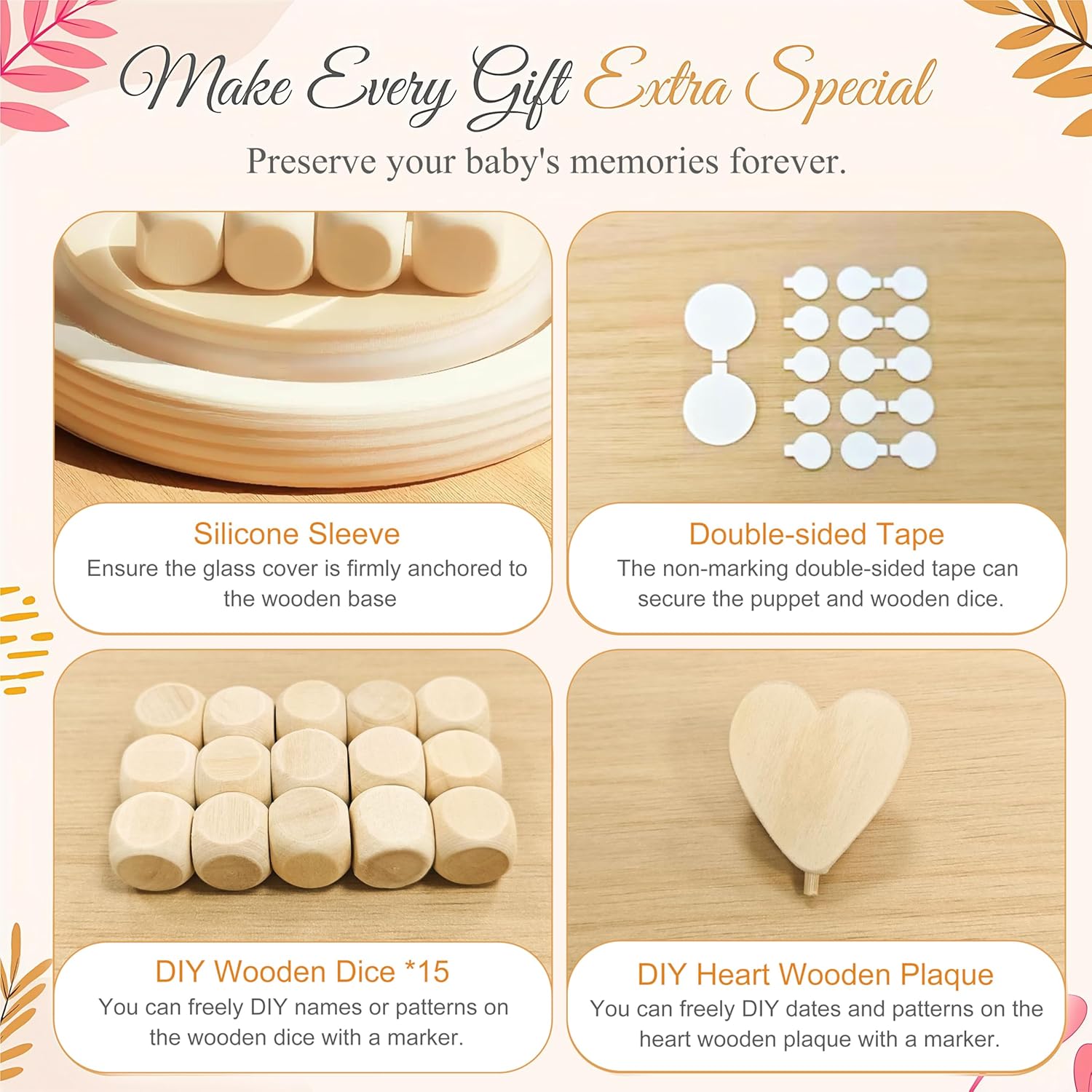DIY Miscarriage Gifts for Mothers Glass and Wooden Box Miscarriage Memorial Baby Memory Box(Pink)