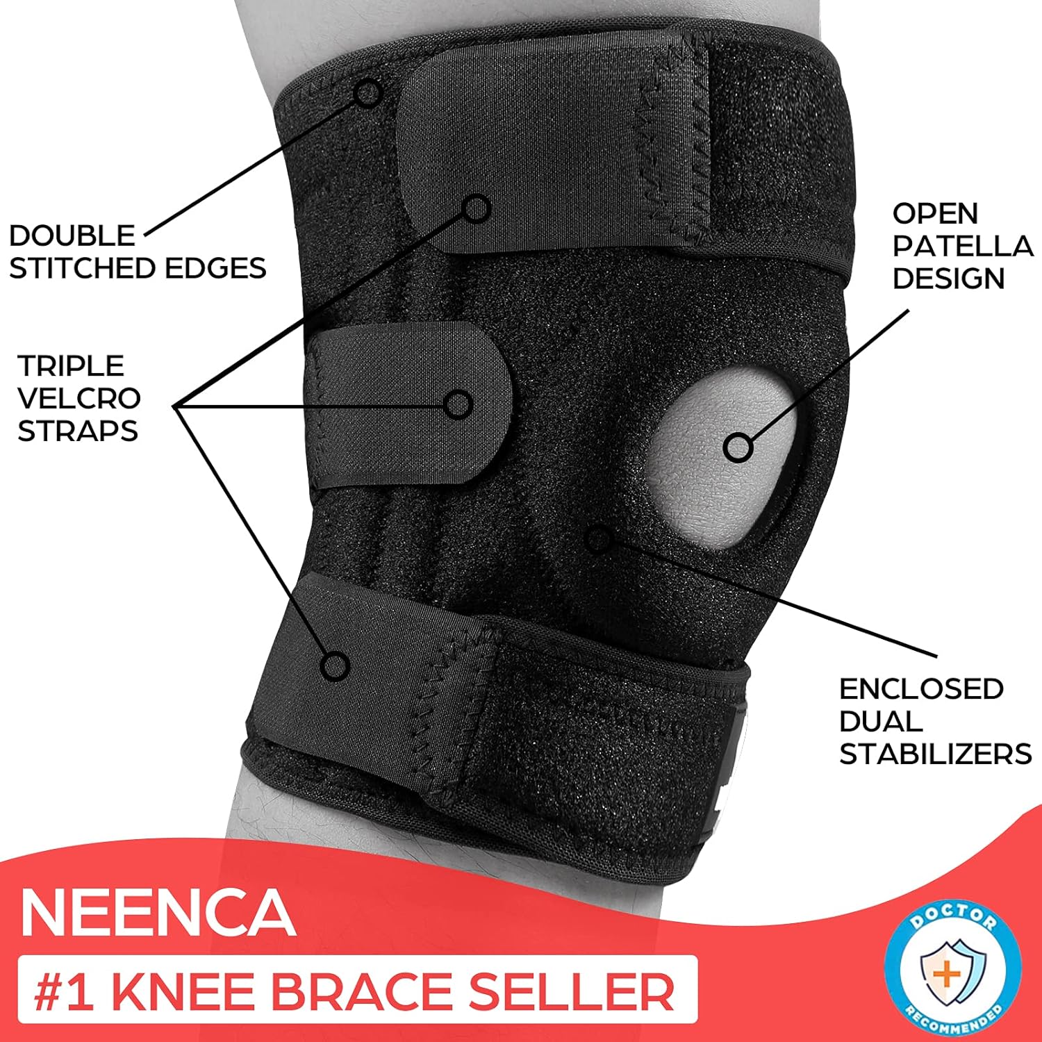 NEENCA Knee Brace with Side Stabilizers & Patella Gel Pads, Adjustable Velcro Straps Knee Support Wrap for Knee Pain,Running,Meniscus Tear,ACL,Joint Pain Relief, Injury Recovery,Sports-4 Sizes. ACE-55: Industrial & Scientific