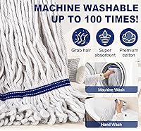 Vista 3 de Trapeador industrial comercial de alta resistencia con 2 cabezales de fregona adicionales de repuesto, mopa húmeda de algodón de 59 pulgadas