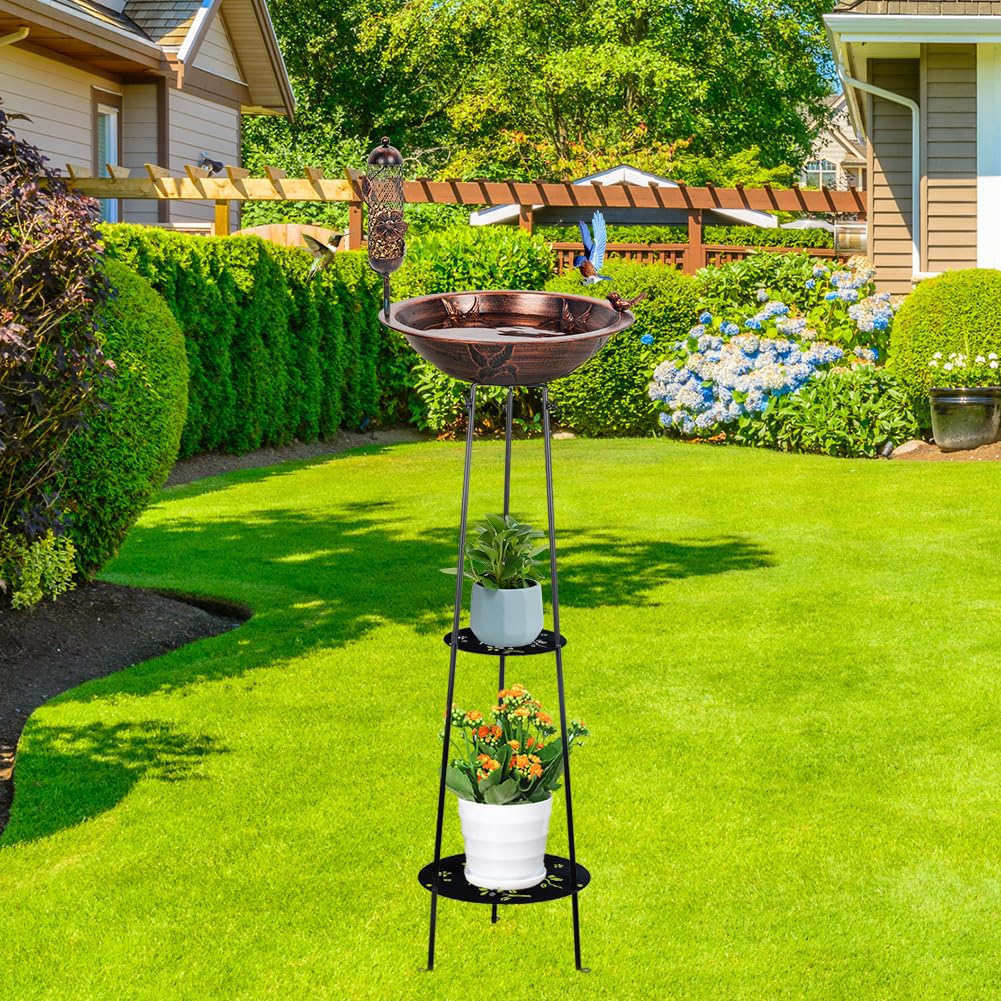 VEWOGARDEN Vogeltränke mit Ständer für den Außenbereich, stehend, Metall, Vogeltränke, Garten, Vogeltränke für draußen, Terrasse, Hof, Dekoration