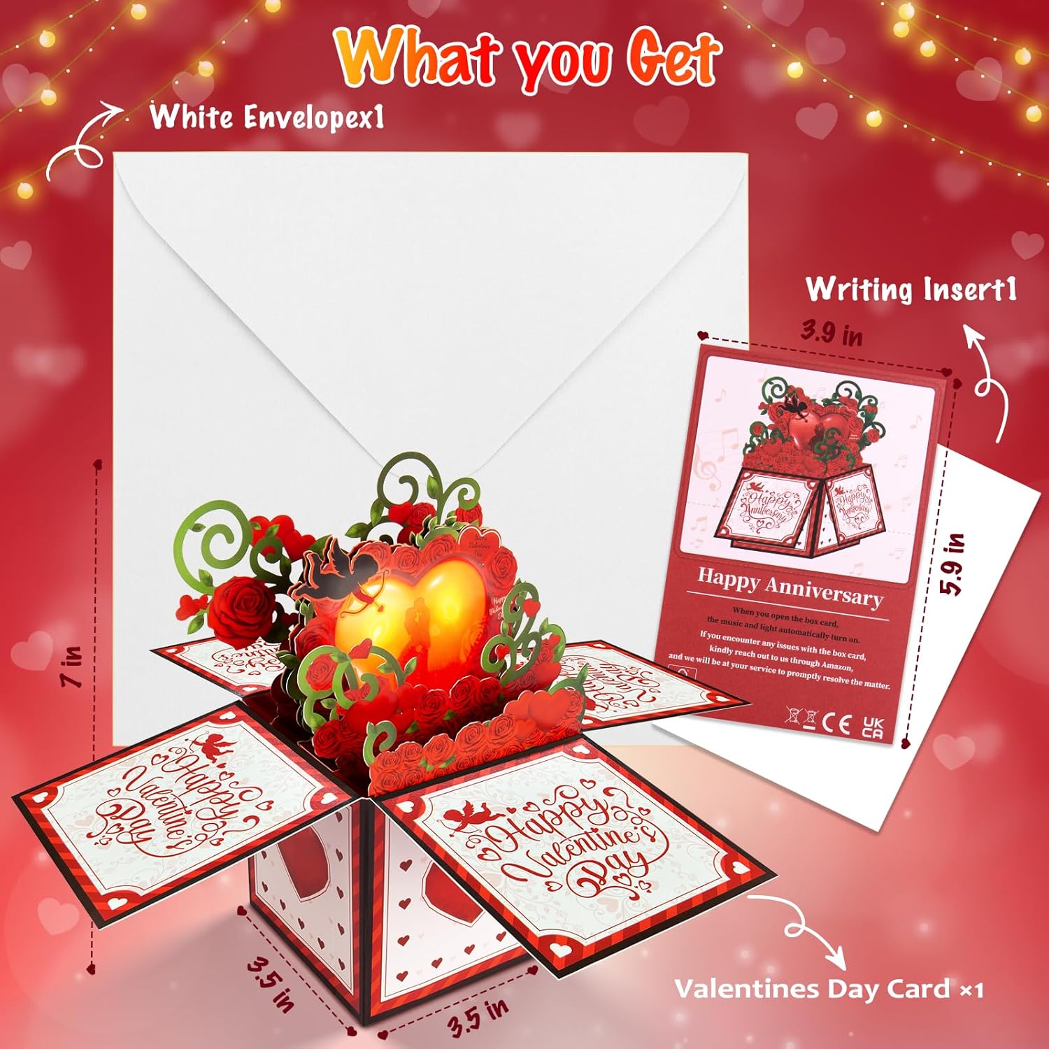 Valentines Day Card, LIGHT & Romantic MUSIC Valentines Gift for Her Him Couple, Pop up Happy Valentine's Card (Red) - Image 4
