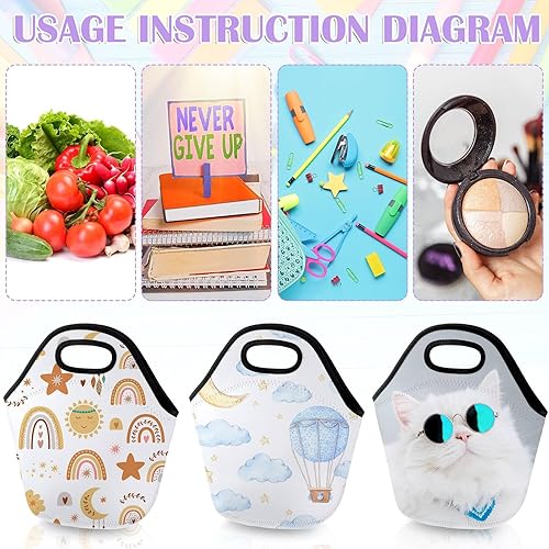 Vista 2 de Paterr Bolsa de almuerzo de neopreno con aislamiento de 24 piezas en blanco, reutilizable, ligera, bolsa térmica de transporte de alimentos