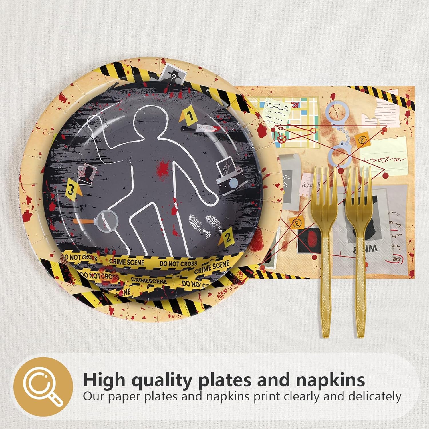 96Pcs Murder Mystery Themed Party Supplies Top Secret Plates and Napkins Secret Agent Spy Detective Tableware Sets for Halloween Crime Scene Escape Room Kids Birthday Party Decorations Favors Serves24