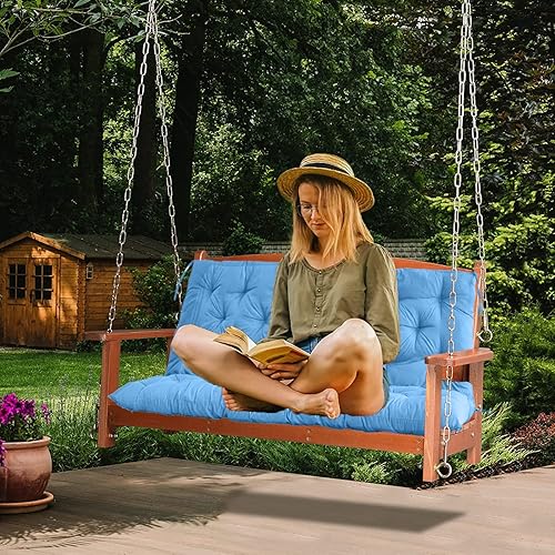 Miniatura 2 de Cojines de repuesto para columpio, cojín impermeable para columpio de porche, cojín de asiento de repuesto de 2 a 3 asientos con respaldo y lazos