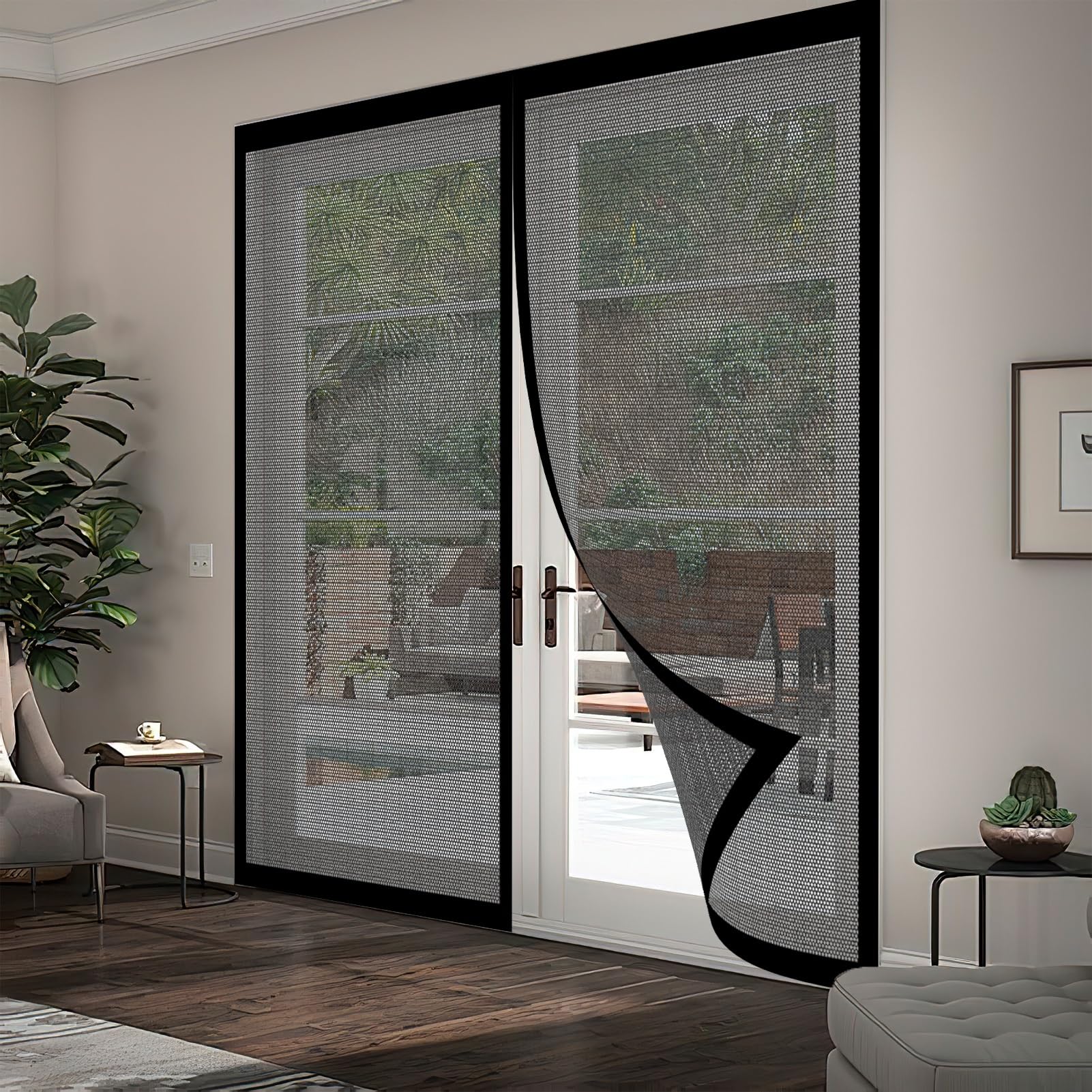 Magnetic Fly Screen Door 83 x 193 cm Keeping Out Flies & Bug, Keep Fresh Air in Fly Screen Door Kid and Pet Friendly for Double Doors, French Doors, Etc., Black