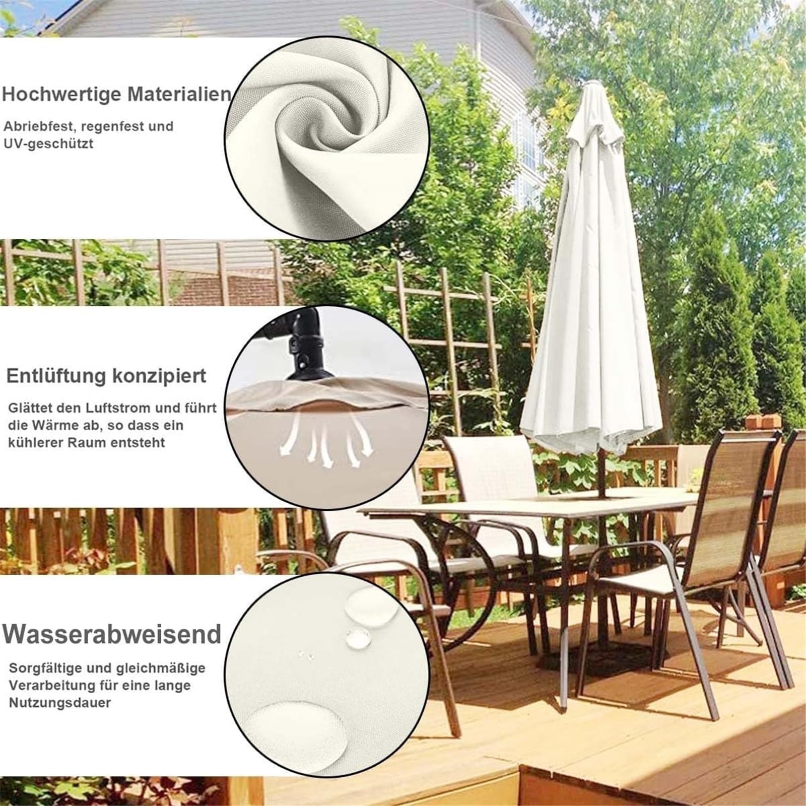 Waterpof - Toldo de repuesto resistente con protección UV para mesa de jardín y patio, pantalla para muebles de exterior, se adapta a 6/8 varillas