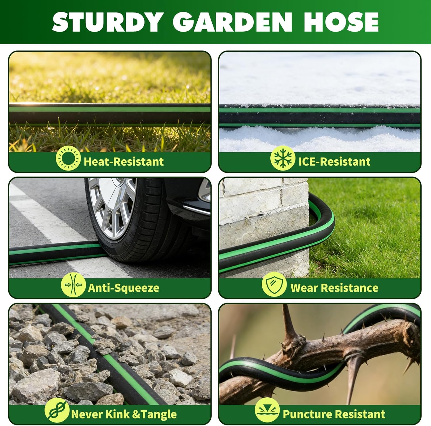 Gardentime Non-Expanding Garden Hose 100FT Flexible No Kink Water Hose, Leakproof Hybrid 5-Layer TPV with 3/4" Connectors & 10 Function Spray Nozzle, Lightweight Portable Water Pipe for Lawn Yard