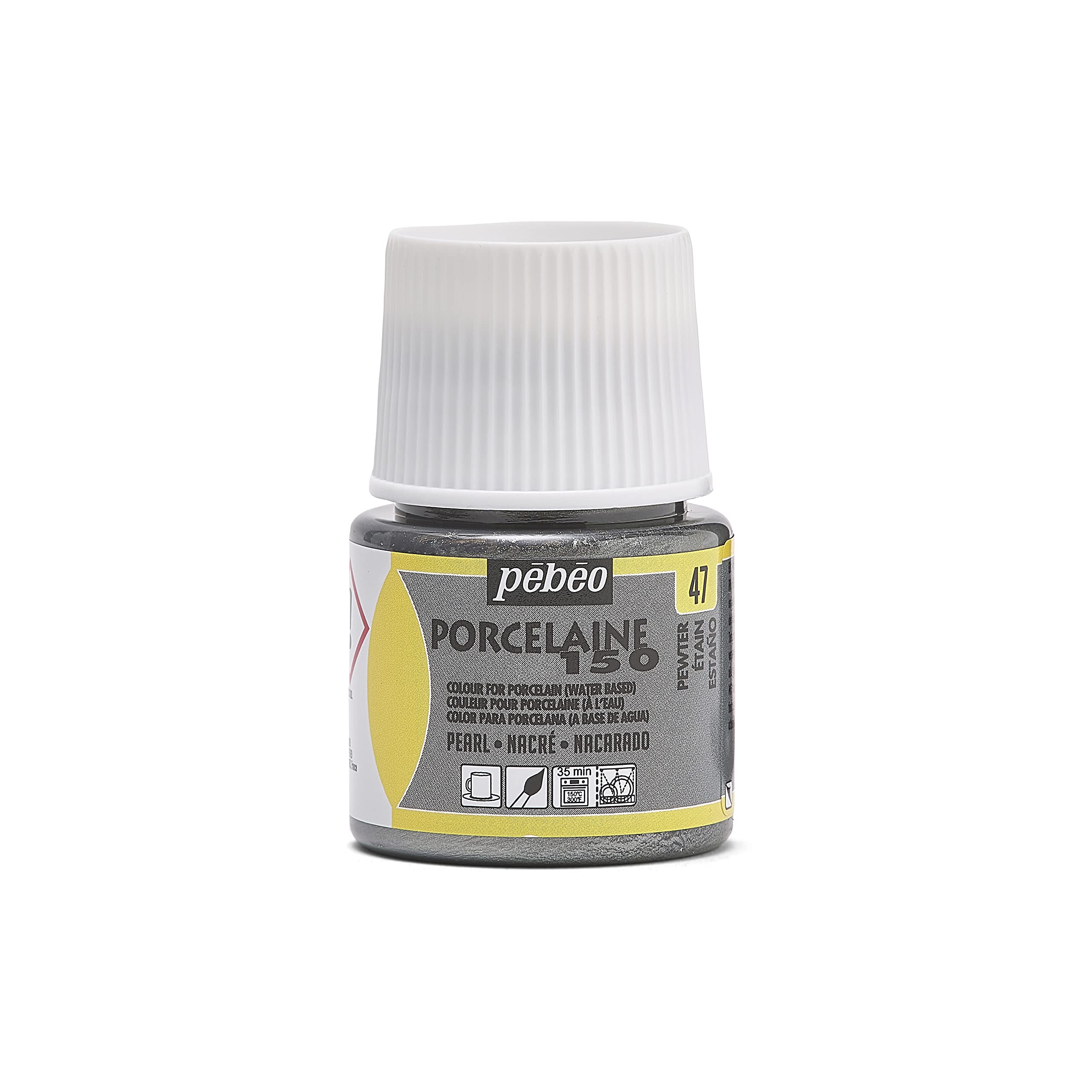 Pebeo 5-Piece 45ml Porcelaine 150 China Paint 45-Milliliter Bottle, Pewter,Pewter, 024-047
