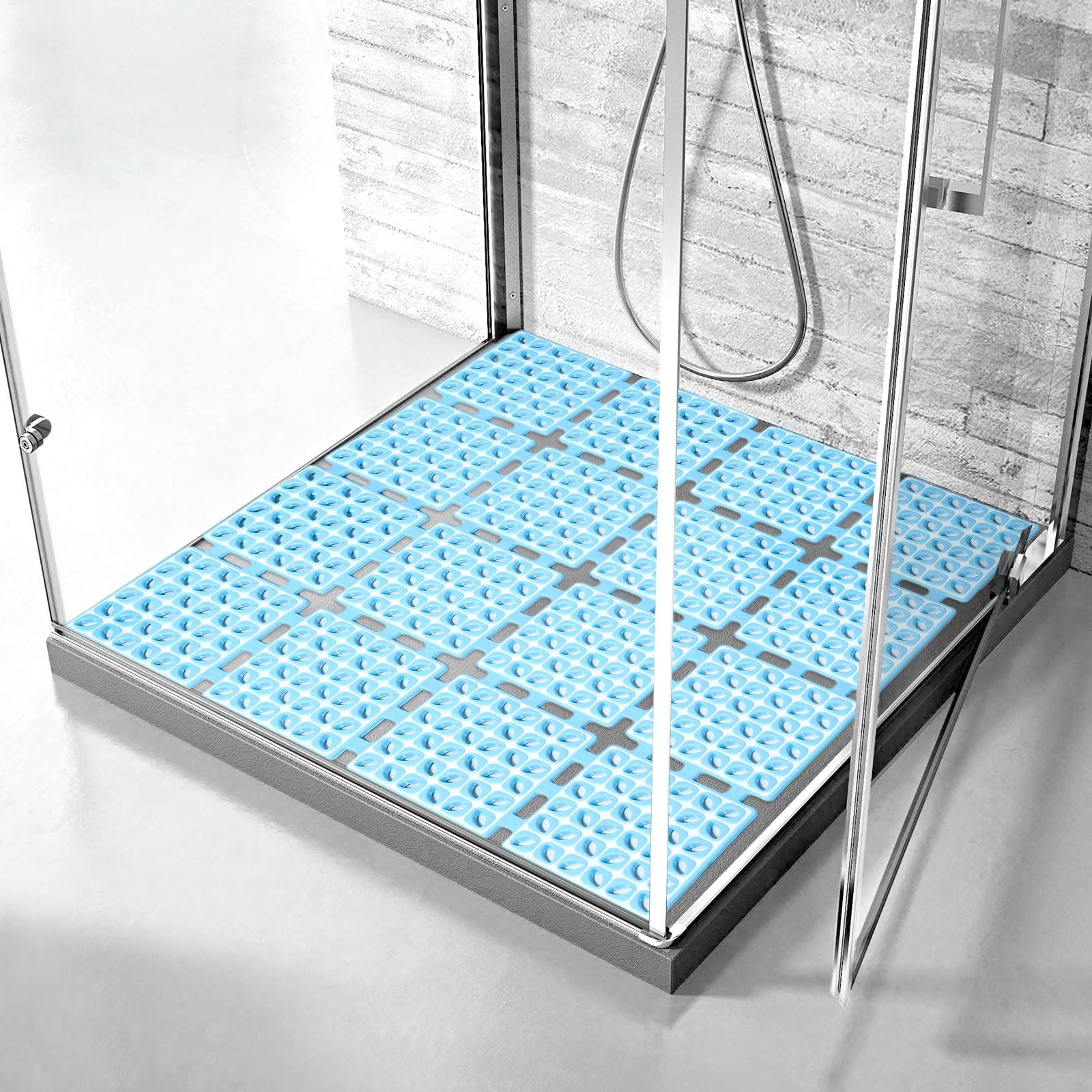 Tappetino da doccia antiscivolo 60x60cm, sottovasca con ventose per doccia o vasca da bagno, tappetino antiscivolo pieghevole e tagliabile per doccia (Blu, 60 x 60 cm)