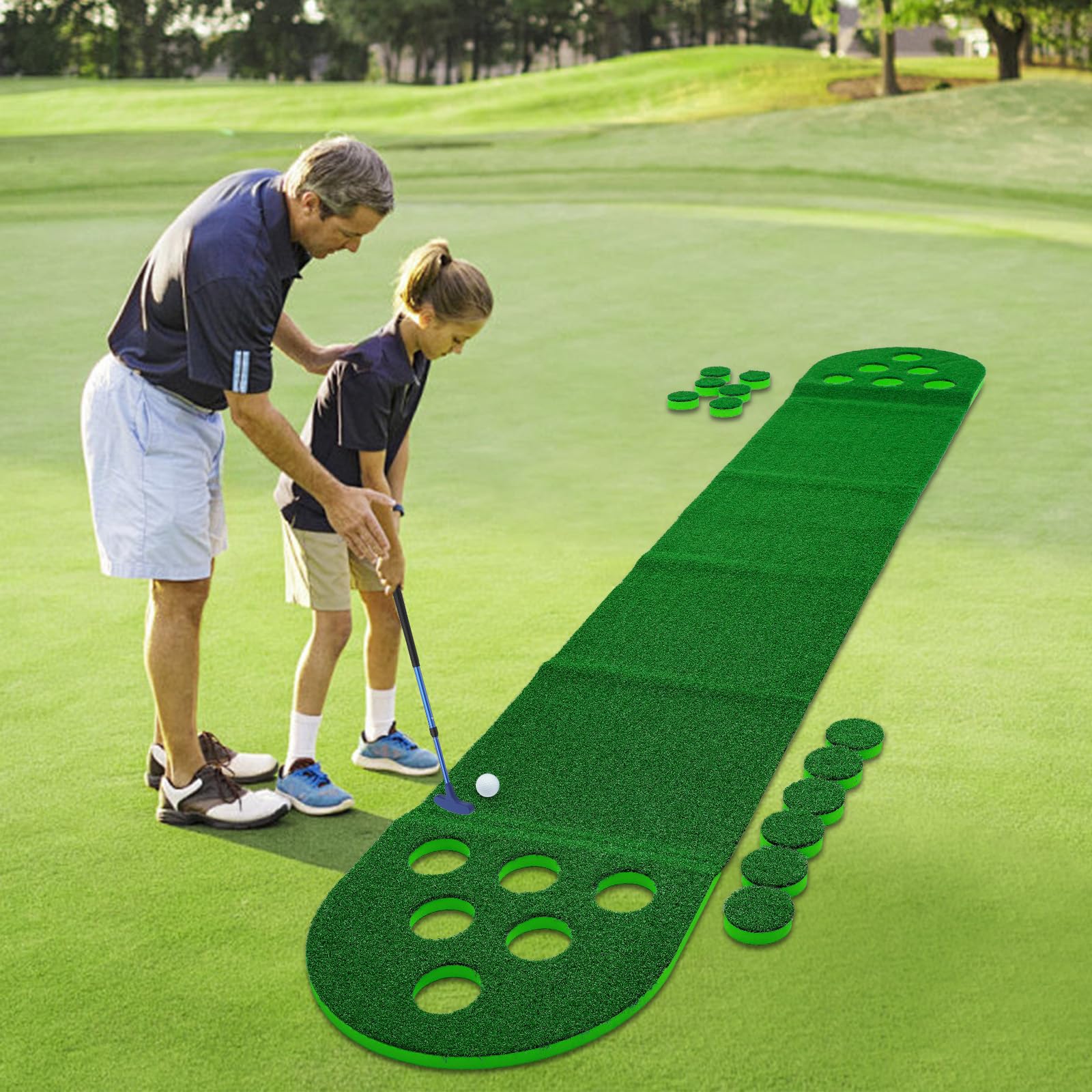 CAIHAOA Golf Putting Game, 1-on-1 Putting Ball Pong Game, Ideal for Golf Putting Practice Training, w/1 Golf Course Mat, 2 Golf Clubs and 2 Golf Balls, Indoor & Outdoor Game Use