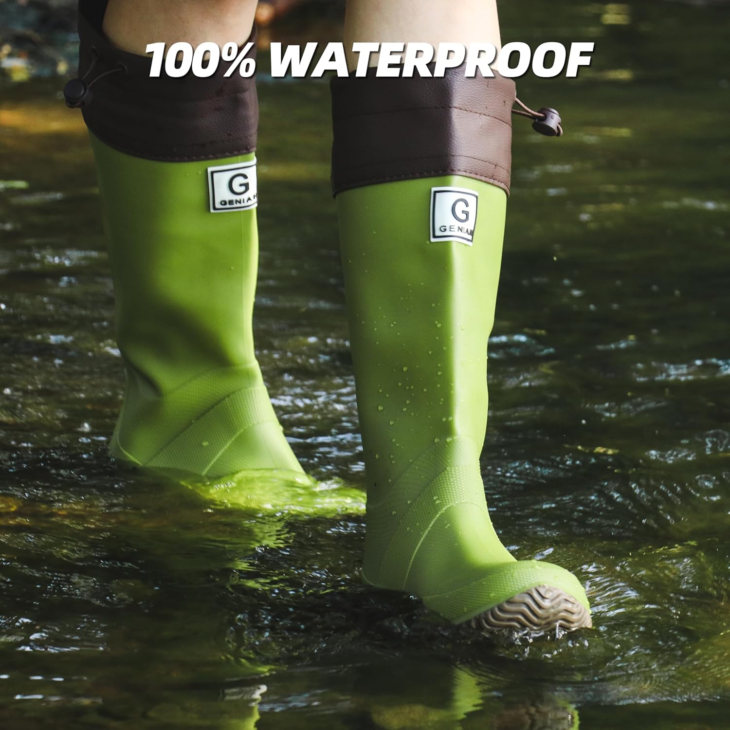 Wasserflux Women’s Mid-Calf Rain Boots – Waterproof Foldable Rubber Boots with Adjustable Cuff, Anti-Slip Sole, Lightweight for Gardening & Outdoor Work