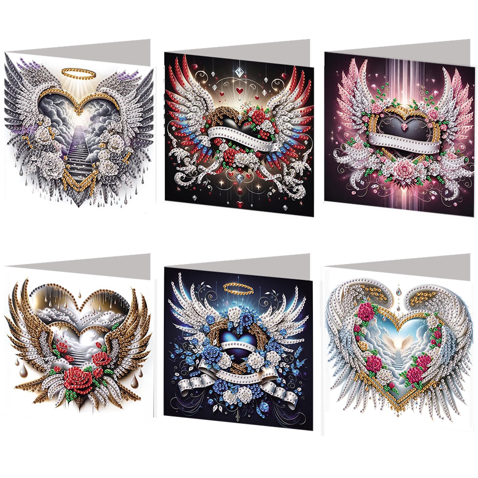 6PCS Wing Diamond Art Painting Greeting Cards Kit with Envelopes - 5D DIY Diamond Art Card Kits for Adults - Handcrafted Postcards for Birthday & Holiday