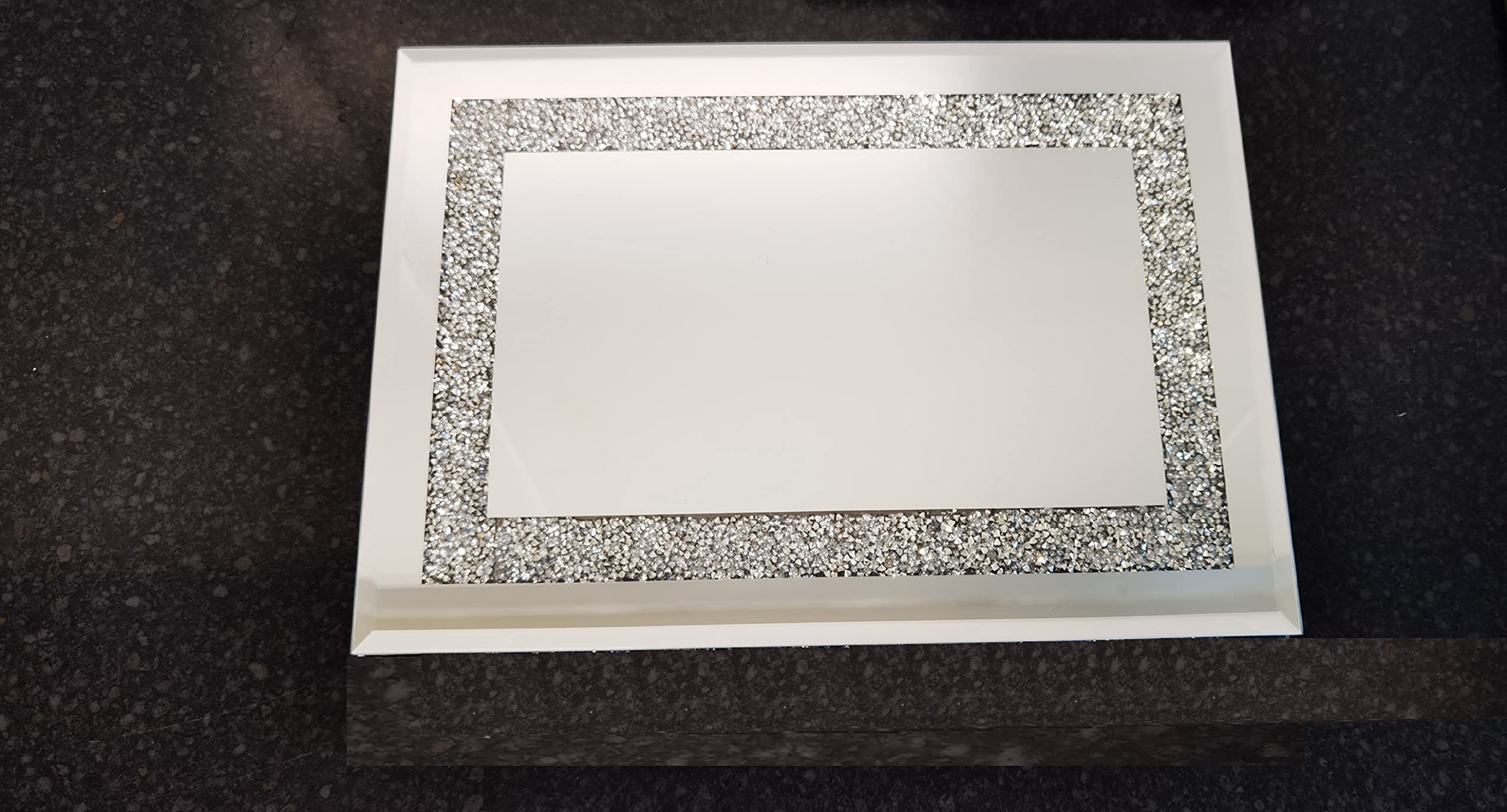 Deenz Silver Crushed Diamante Mirrored Crystal Candle Rectangle Plate Candle Holder Loose Jewel Border Candle Holder An Elegant Addition To Your Home- (20X30cm)