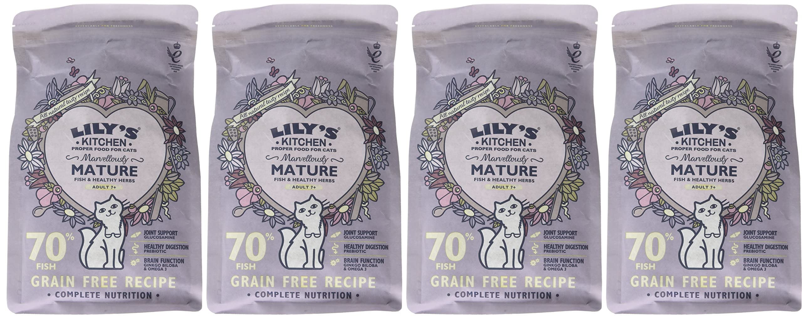 Lily's Kitchen Elaborado con ingredientes naturales alimento seco para gatos mayores pescado blanco con pavo y trucha receta sin cereales 4 x 800g