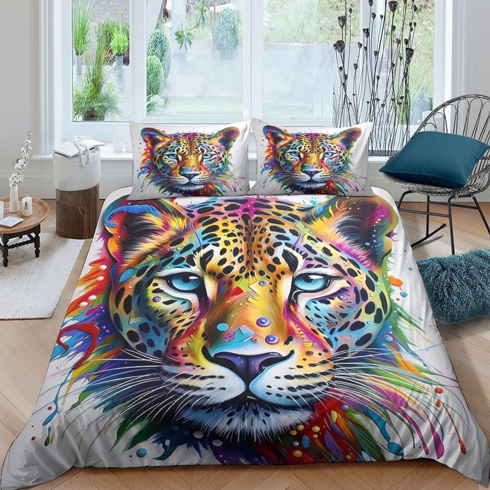 Ctjqhvkz Style-3 3D Printed Colorful Leopard Fitted Sheet Microfiber Soft Anti-Slip Mattress Cover For Bedroom Guestroom Home Decor Single（135X200cm）