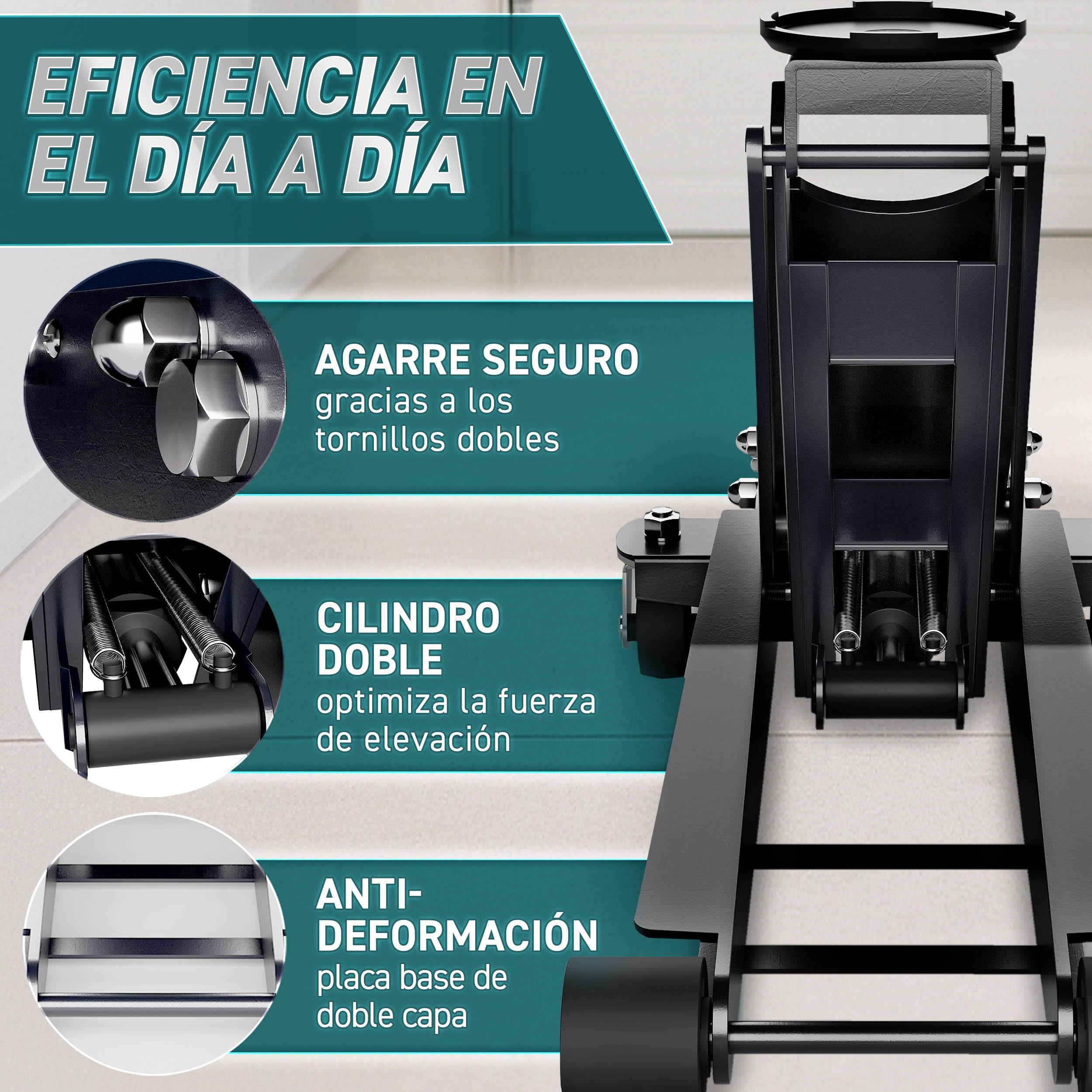 TRESKO gato hidráulico 3T 75-510mm doble pistón ruedas 360°