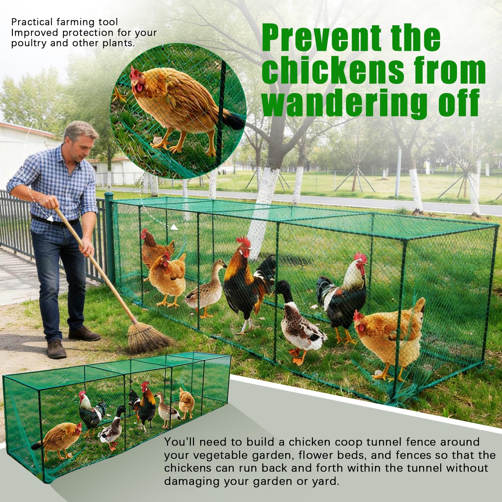 Pollaio, Recinzione Mobile per Polli 320 * 80 * 80cm Kit Recinzione Rete per Galline Recinzioni per Pollame, Anatre, Coniglietti