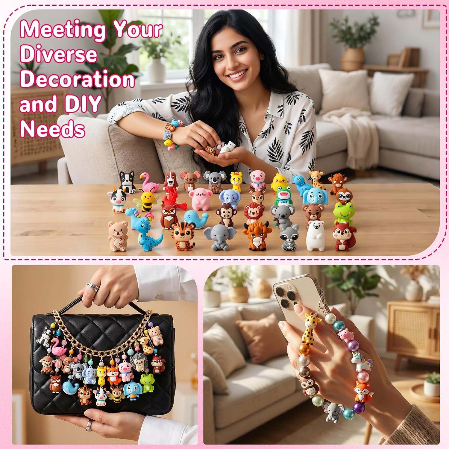 90 Pcs Animals Silicone Focal Beads Bulk Non Repeat 3D Animal Character Beads for Beadable Pens Cute Cartoon Silicone Beads for DIY Keychains, Jewelry Making, Bracelet Charms, Phone Chains