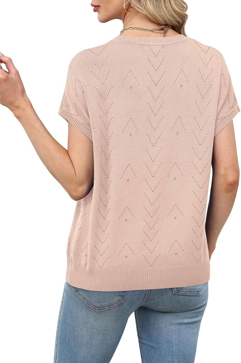 Sampeel Short Sleeve Sweaters for Women Crew Neck Summer Tops 2026 Trendy Beach Vacation Clothes Business Casual Outfits - Image 3