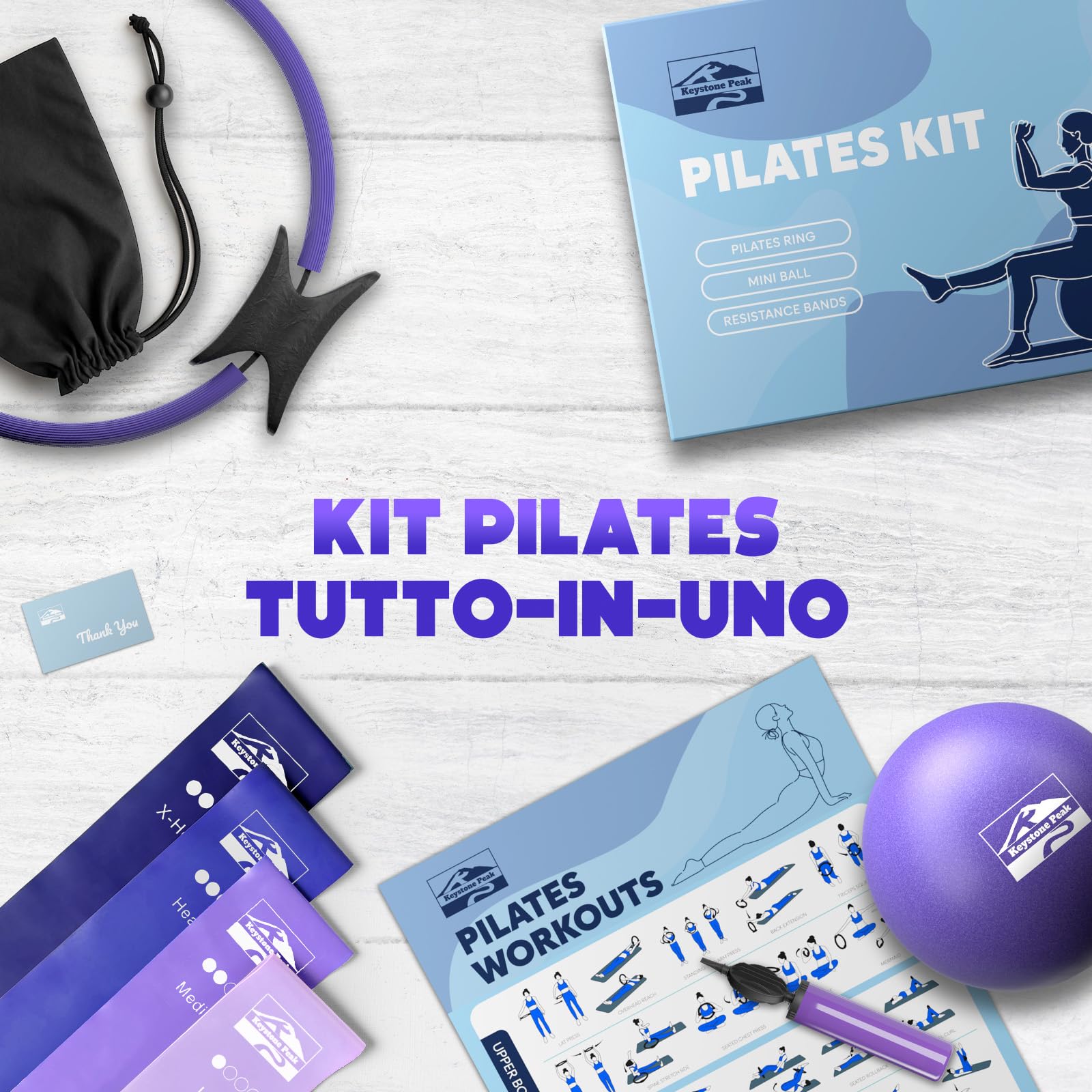 Kit Pilates – Pilates Essential Kit con Cerchio da 14", Mini Palla, 4 Fasce Elastiche, Poster & Borsa – Set Allenamento Completo per Tonificare e Rafforzare a Casa o in Viaggio